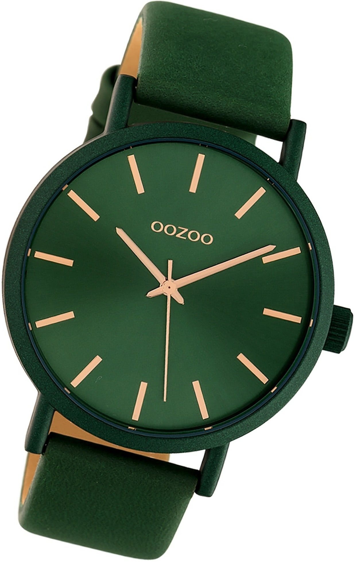 OOZOO Quarzuhr Oozoo Damen Armbanduhr Timepieces, Damenuhr Lederarmband  grün, rundes Gehäuse, groß (ca. 42mm)