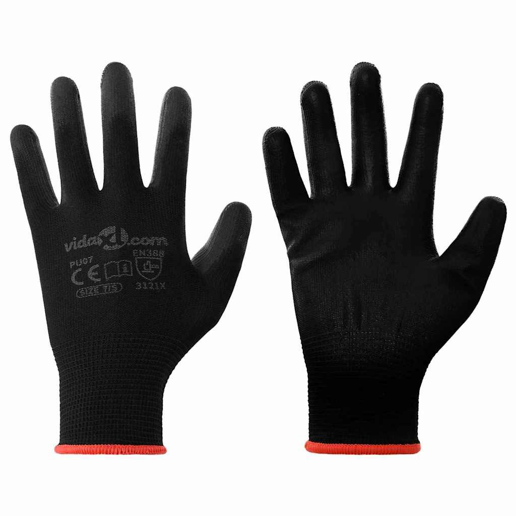 vidaXL Arbeitshandschuh-Set Arbeitshandschuhe 12 Stk. Schwarz 7 / S Polyester (12-St)