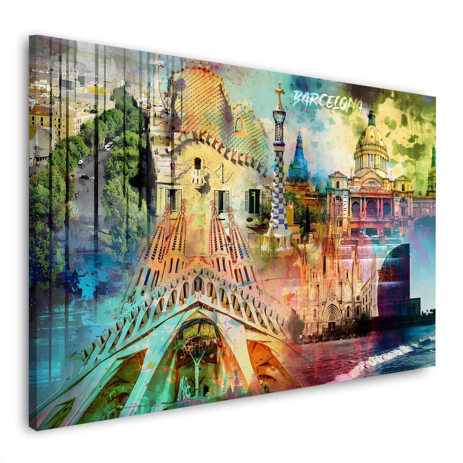 Artedinoi Leinwandbild Spanien Barcelona Pop Art Architektur Sehenswürdigkeiten Leinwandbild, Barcelona-Sehenswürdigkeiten