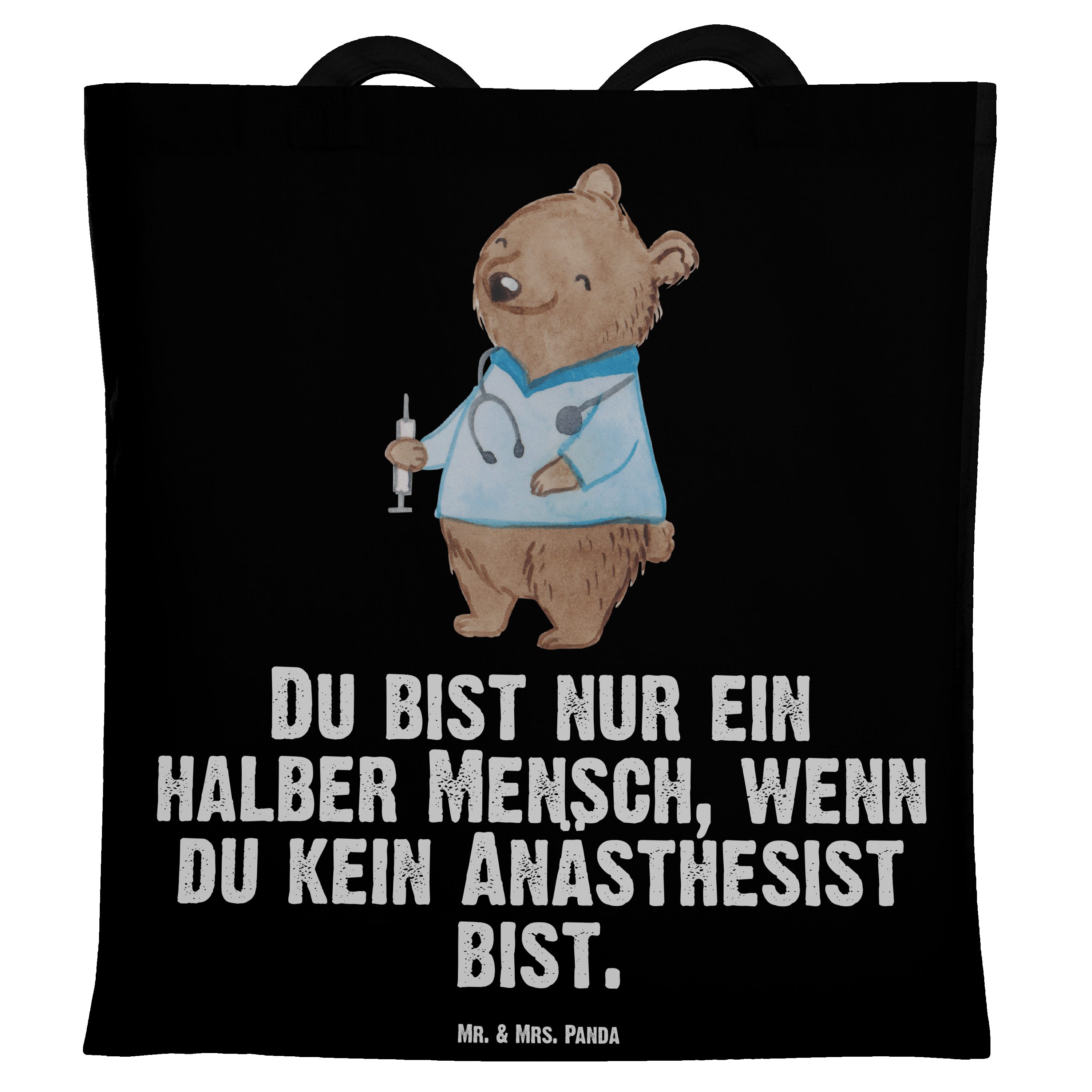 Mr. & Mrs. Panda Tragetasche Anästhesist mit Herz - Schwarz - Geschenk, Kollege, Jutebeutel, Studi (1-tlg) | Canvas-Taschen
