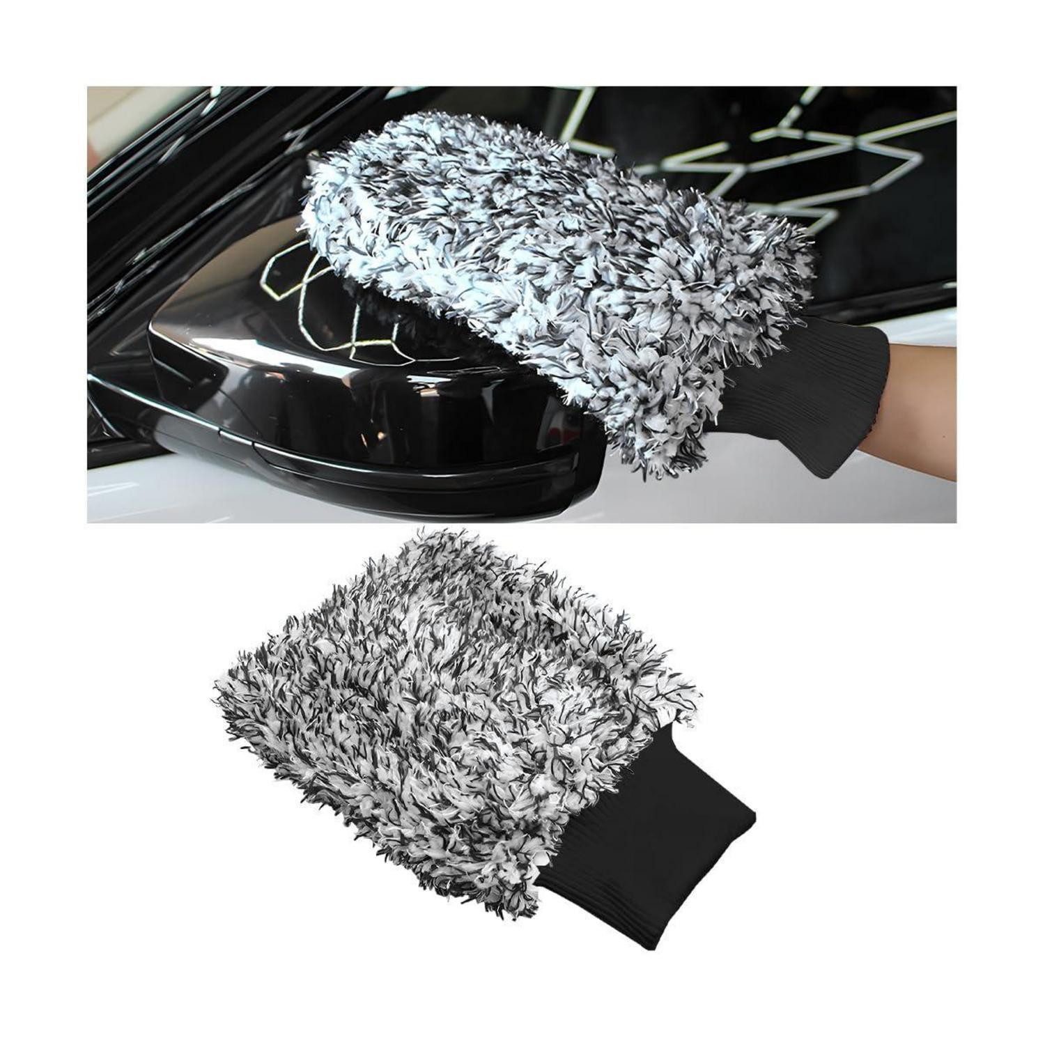 LuxusKollektion Waschhandschuh Autowaschhandschuh Mikrofaser saugstark Motorrad Schmutz Schwarz+weiß