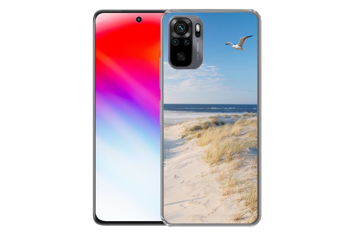 MuchoWow Handyhülle für Xiaomi Redmi Note 10S Düne - Möwe - Strand - Meer - Sonne, Phone Case, Silikon, Schutzhülle Dünn