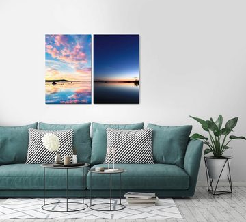 Sinus Art Leinwandbild 2 Bilder je 60x90cm Vanille Sky Rosa Wolken Horizont Meer Nachthimmel Sonnenuntergang Sonnenaufgang