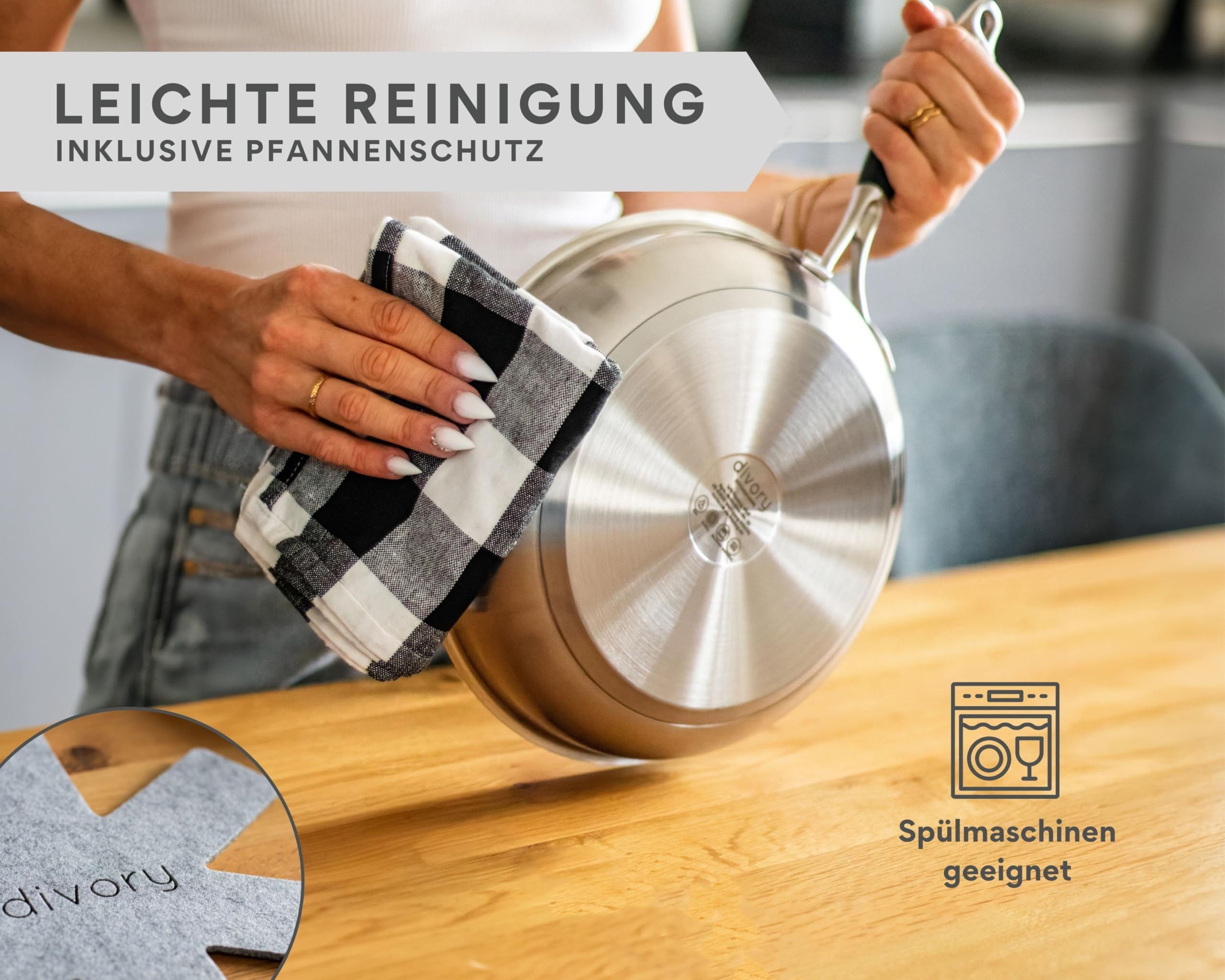 divory Bratpfanne Pfanne ULTIME I Antihaft beschichtet für alle Herdarten, Edelstahl, Induktionspfanne, Ergonomischer Griff, Spülmaschinen geeignet