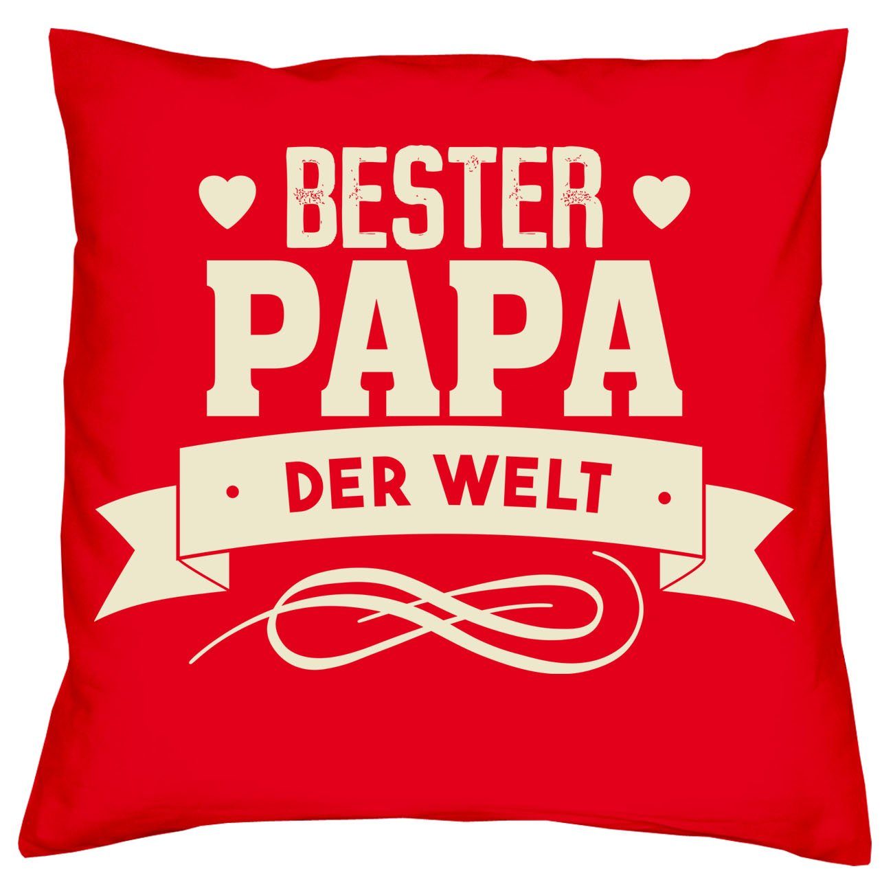 Soreso® Dekokissen Kissen Bester Papa Welt Geburtstagsgeschenk Socken Bier Spruch, und der rot mit Geschenk