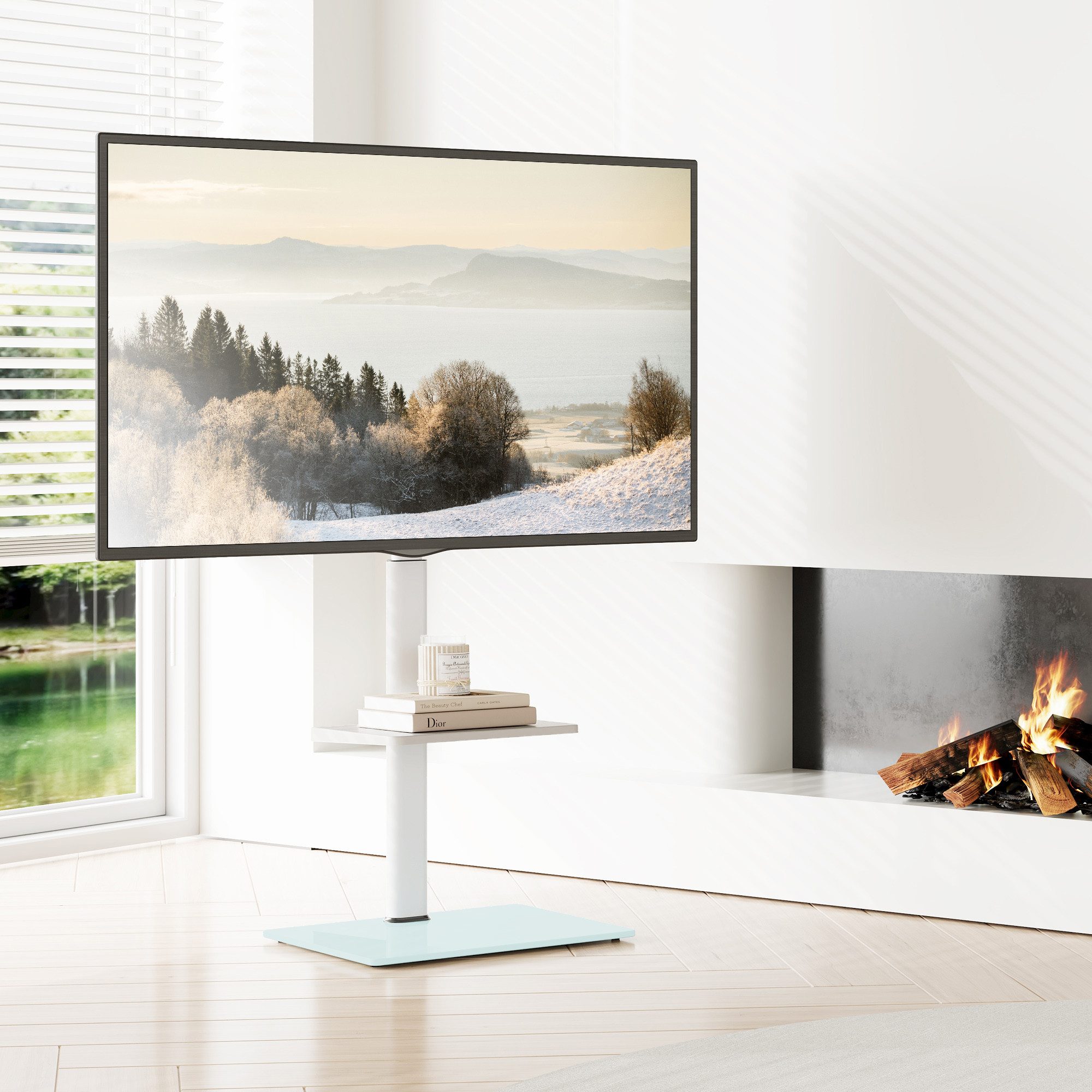 FITUEYES TV-Ständer mit höhenverstellbarer Ablage, 32-60 Zoll, (bis 60,00 Zoll, höhenverstellbar, ±35° schwenkbar, rutschfeste Füße)