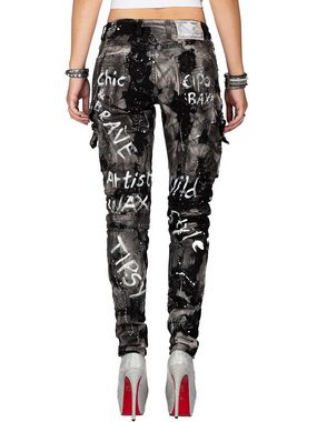 Cipo & Baxx Slim-fit-Jeans Damen Hose BA-WD397 Glitzer Effekt mit Schriftzügen