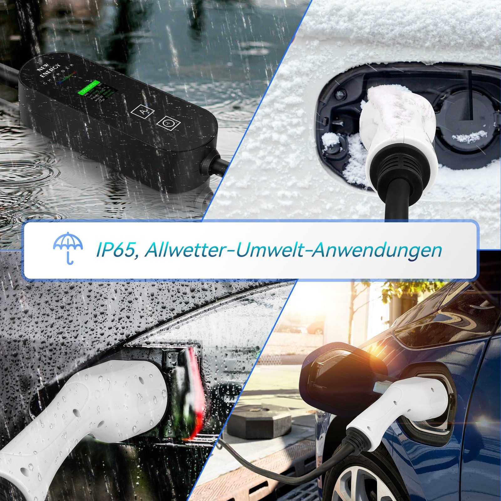 Hikity Tragbare Autoladepistole mit Bildschirm Autoladekabel, Europäische Standard-Stromversorgungen, IP66 Wasserdicht