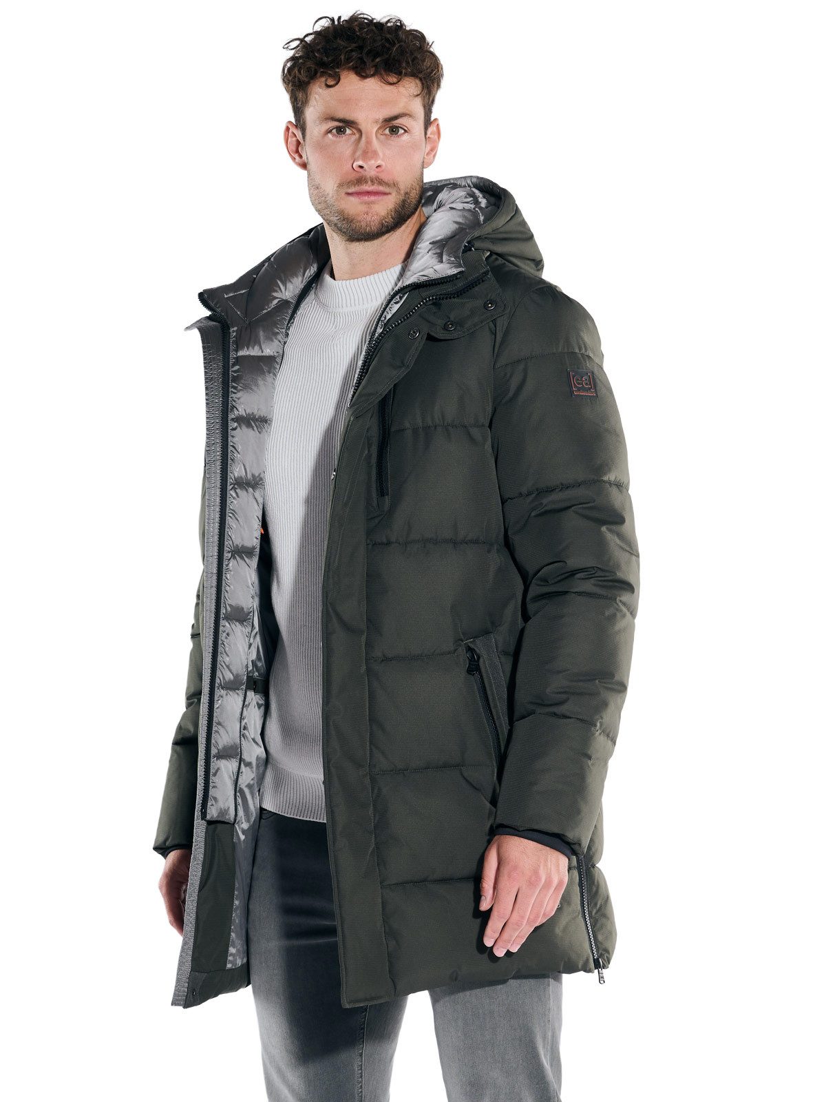 emilio adani Kurzmantel Herren Mantel mit abnehmbarer Kapuze, Oliv günstig online kaufen