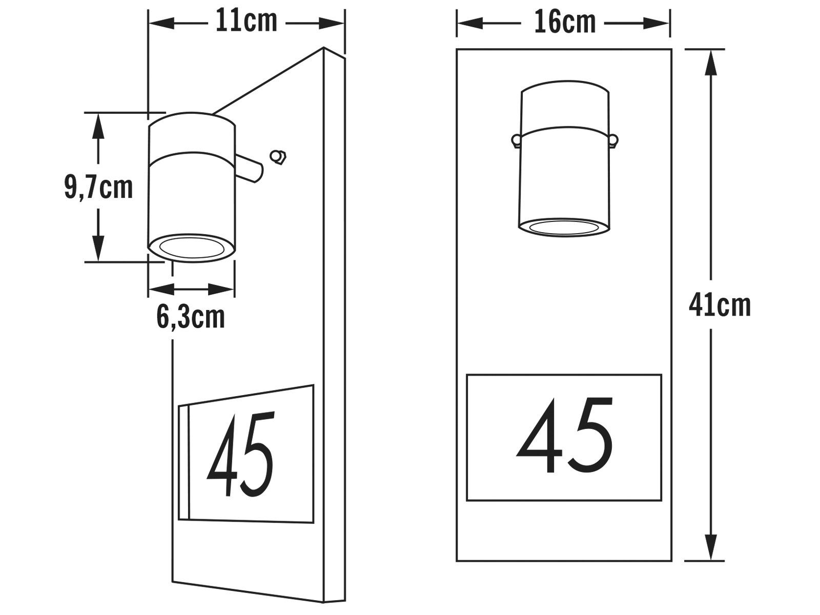 KONSTSMIDE LED Außen-Wandleuchte, LED wechselbar, warmweiß, Hauswand Hausnummernbeleuchtung, Hausnummernleuchte, Schwarz H: 41cm