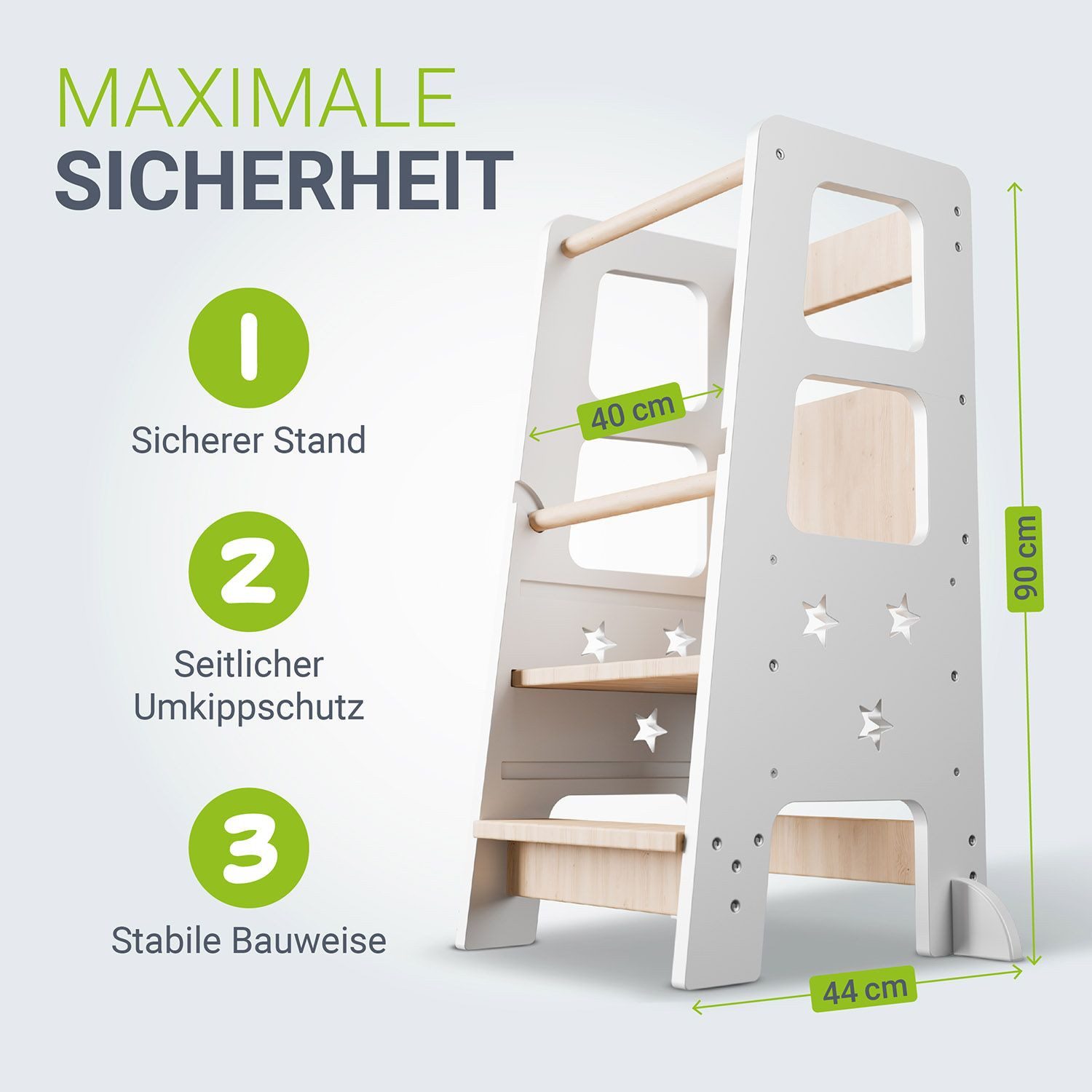Juskys Stehhilfe Henny, Lernturm, 3-fach höhenverstallbar, mit seitlichem Umkippschutz