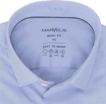 MARVELIS Businesshemd Easy To Wear Hemd - Body Fit - Langarm - Einfarbig - Hellblau 4-Wege-Stretch