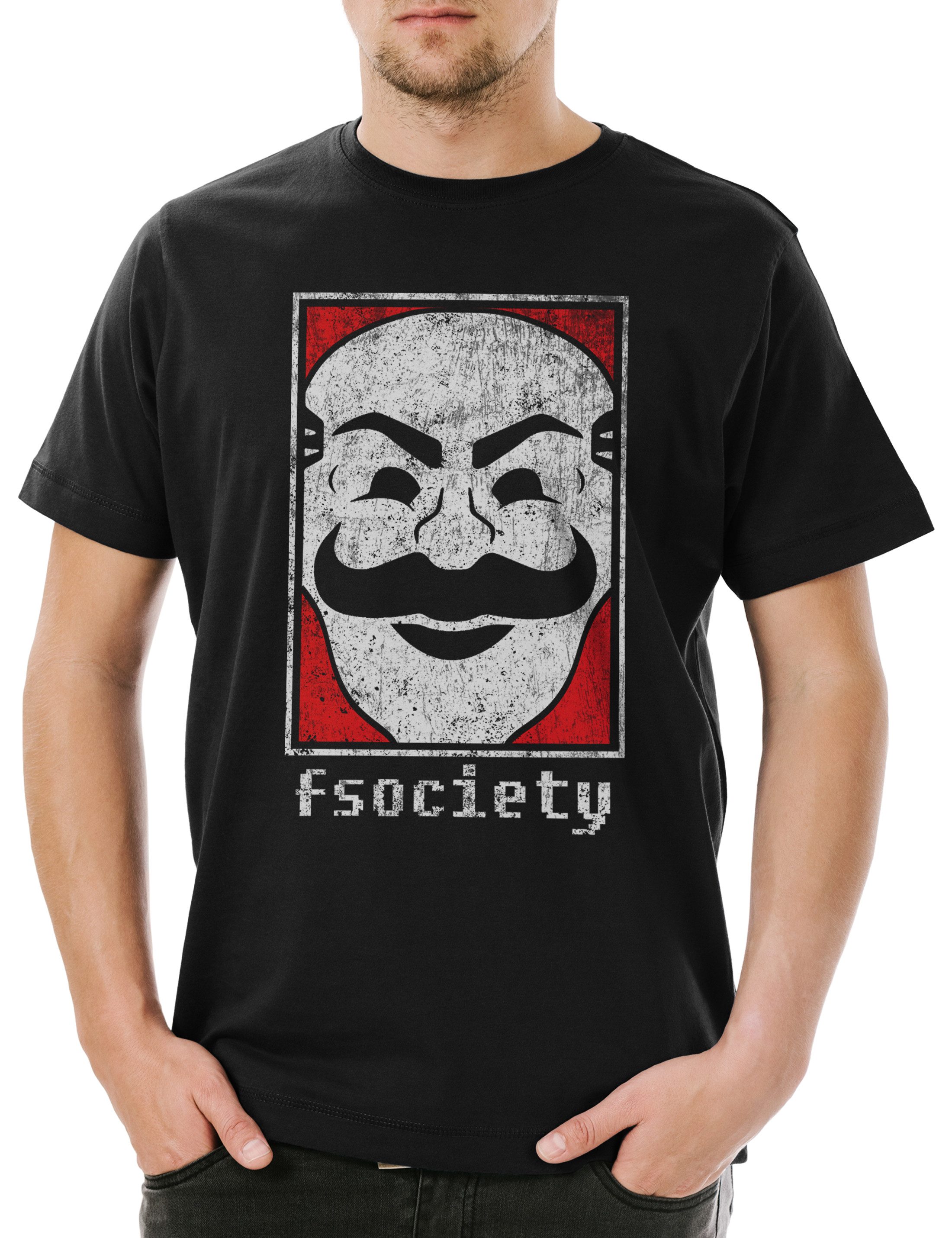 Print-Shirt Mr. Fsociety Logo Herren T-Shirt Symbol Robot Hacker Virus Wurm