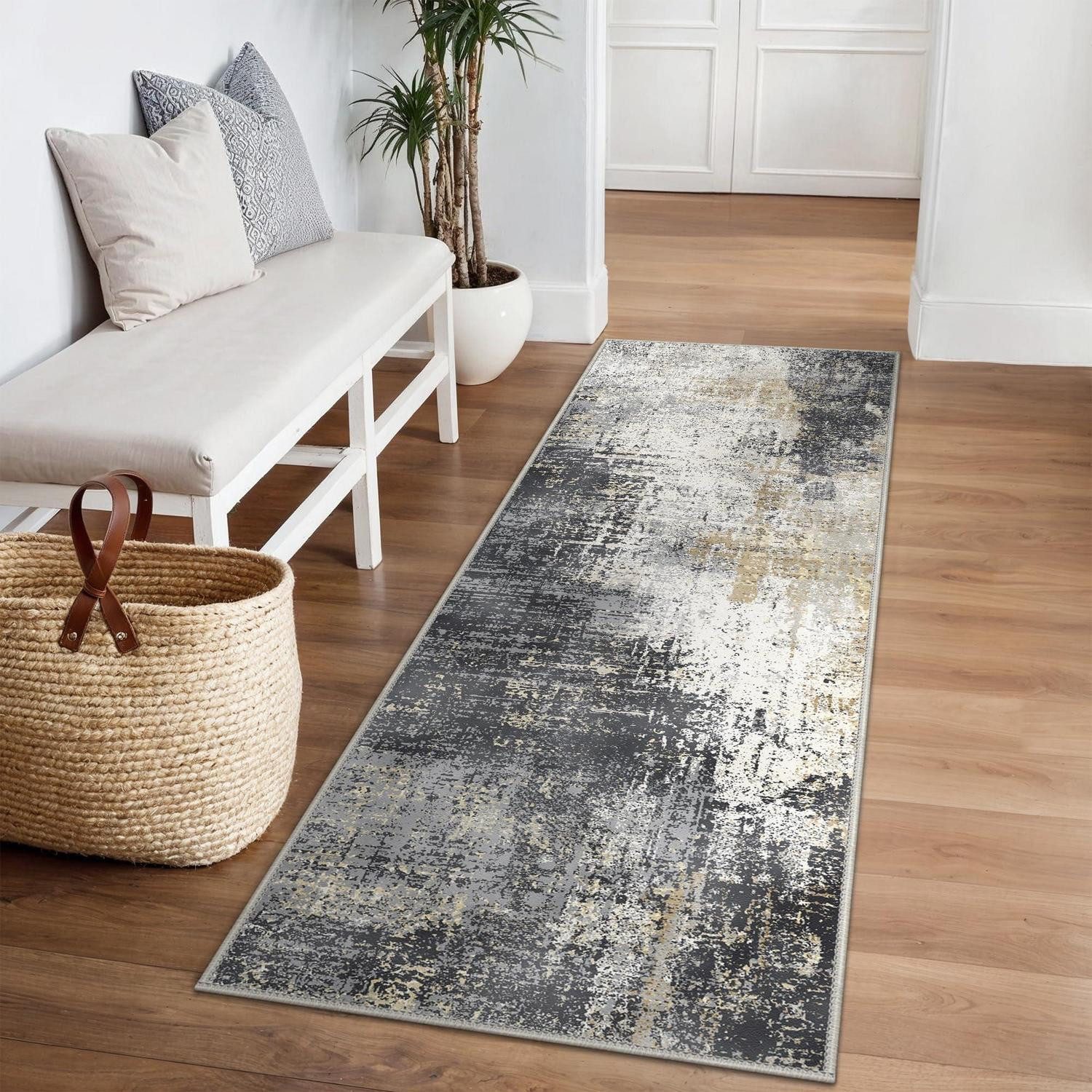 LuxusKollektion Läufer Läufer Teppich 80x300 cm Schwarz-grau Verlauf, rechteckig, Höhe: 5 mm