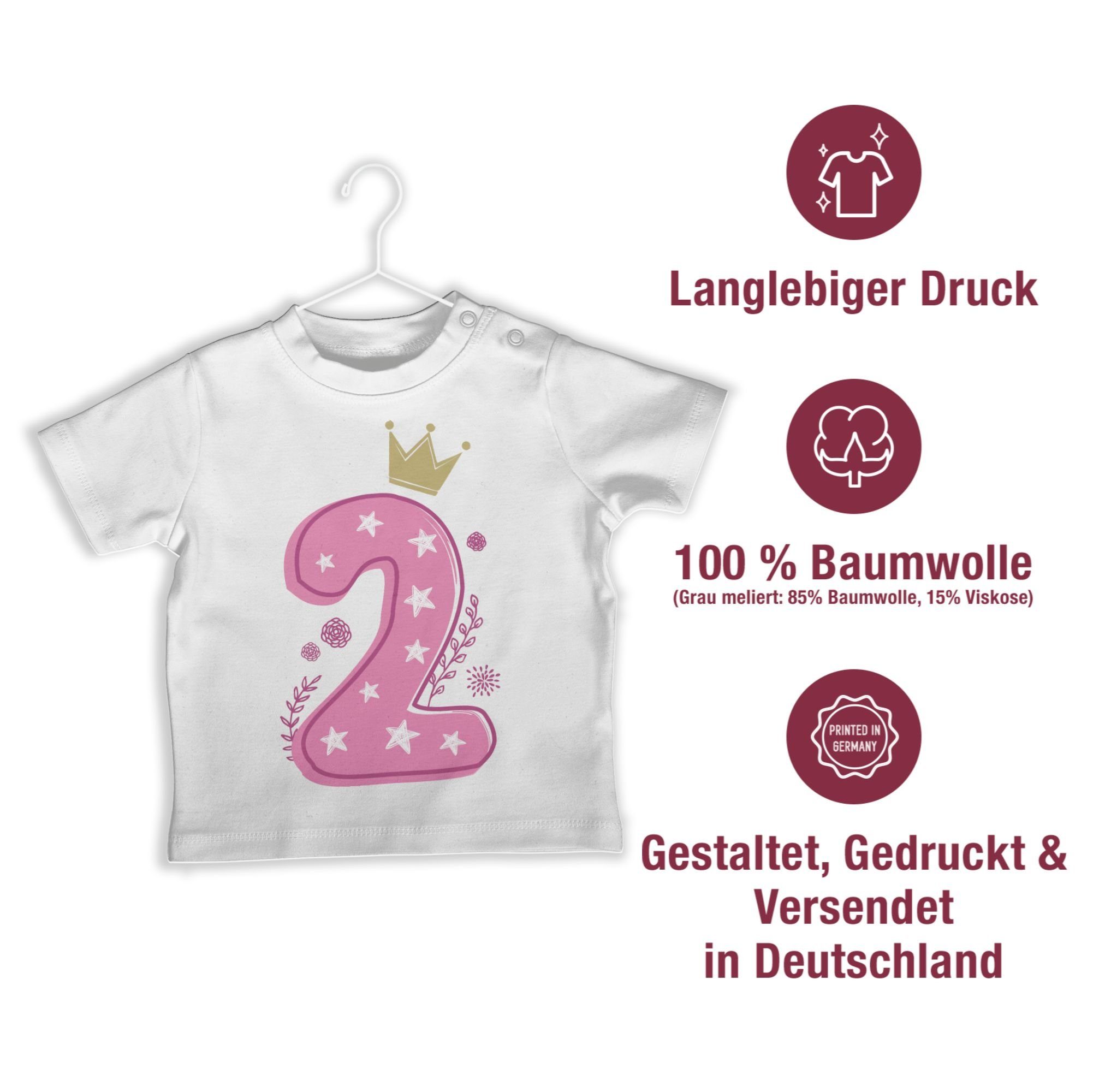 2. Zweiter 1 Weiß T-Shirt Mädchen Shirtracer Geburtstag Birthday