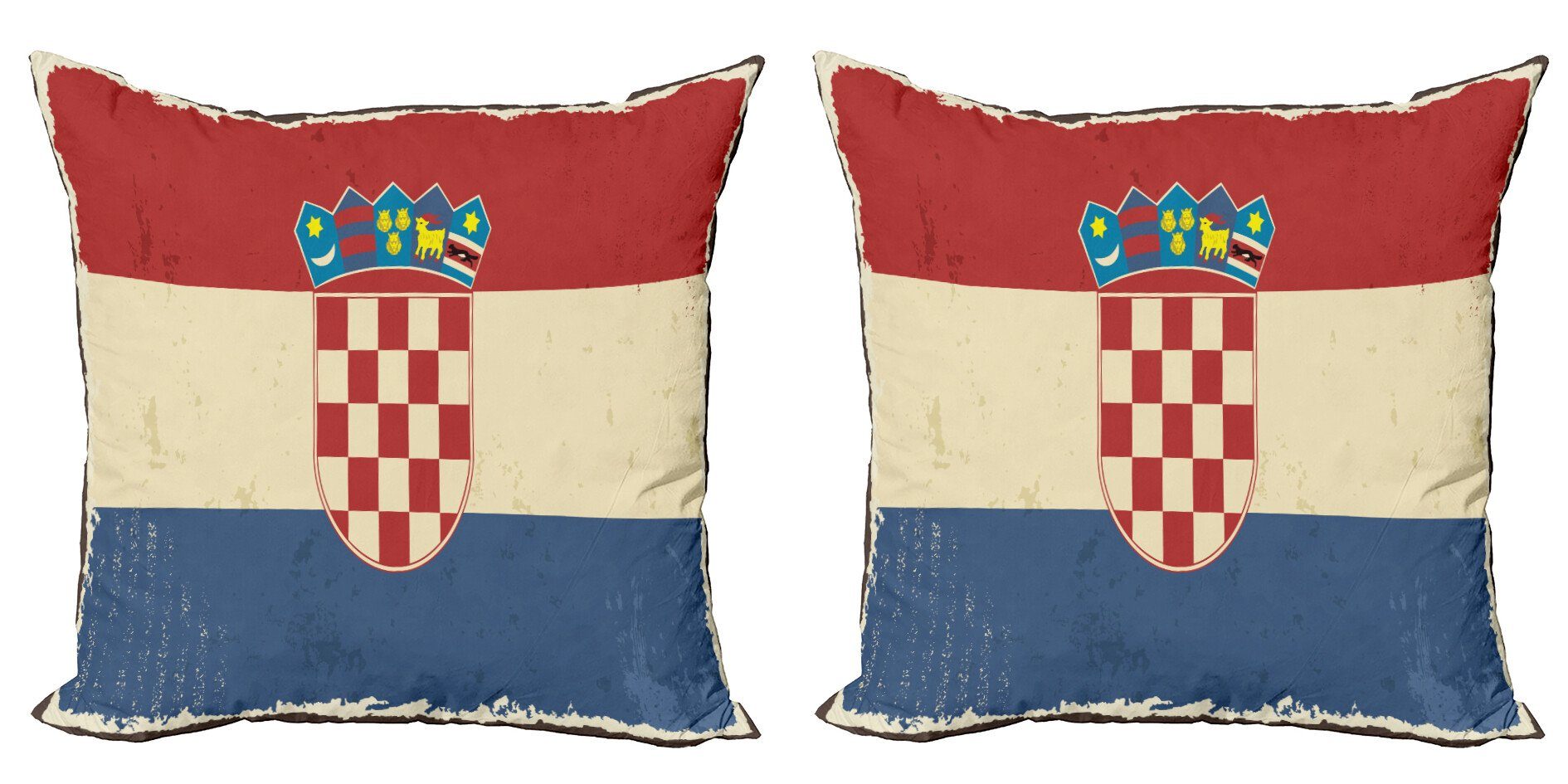 Vintage Look Digitaldruck, (2 Kroatien Stück), Nationalflagge Modern Doppelseitiger Accent Abakuhaus Kissenbezüge