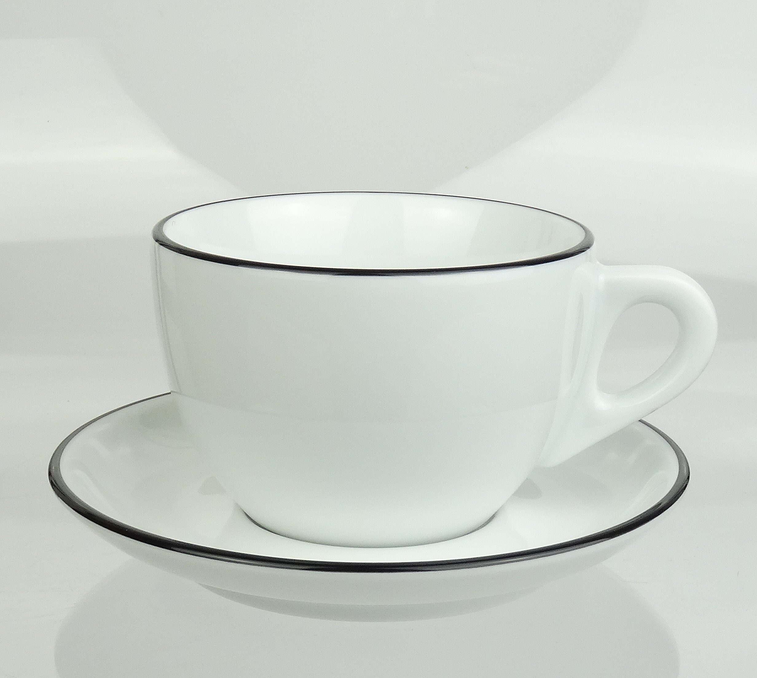 Ancap Cappuccinotasse dickwandig, schwarzer Rand, Made in Italy, Porzellan