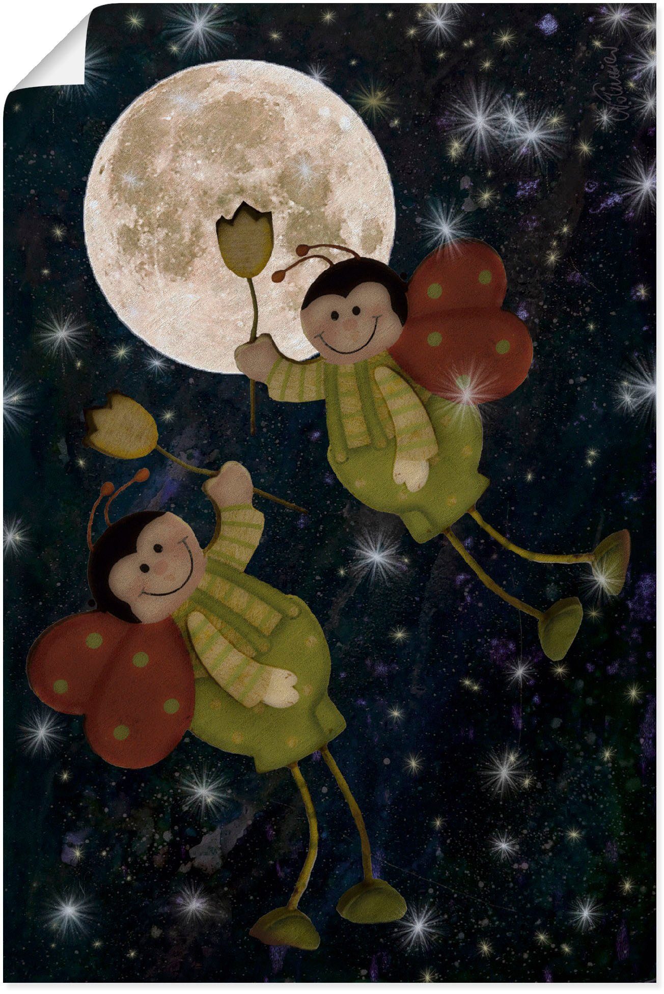 Artland Wandbild Flug zum Mond, (1 Wandaufkleber Größen in Poster St), oder Märchenbilder Alubild, Leinwandbild, als versch