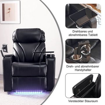 Merax Relaxsessel mit Tabletttisch und Handyhalter, Fernsehsessel, elektrisch mit USB, Bluetooth-Lautsprecher und LED-Beleuchtung