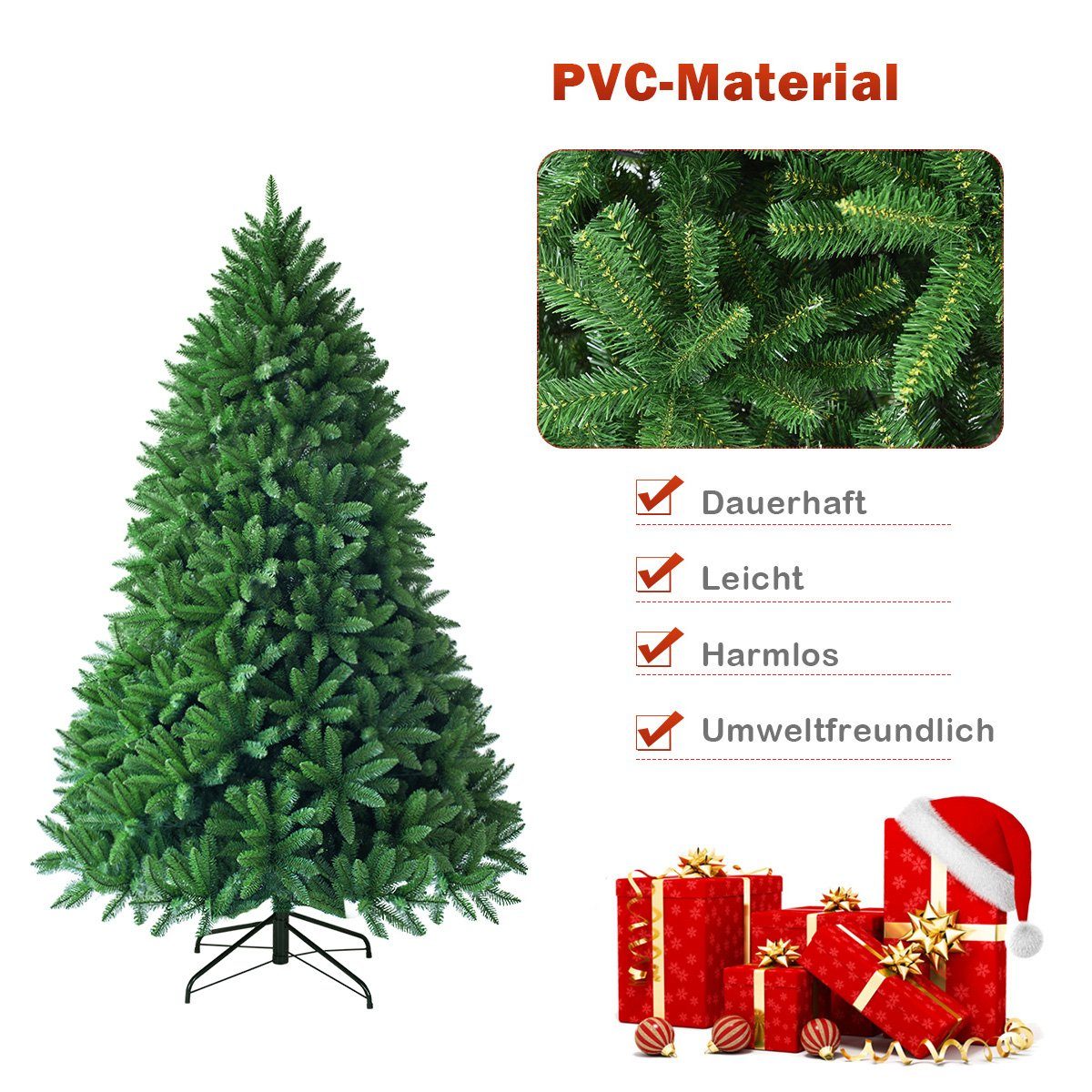 COSTWAY Künstlicher Weihnachtsbaum, Tannen, 150cm, 600 PVC Nadeln, Ständer