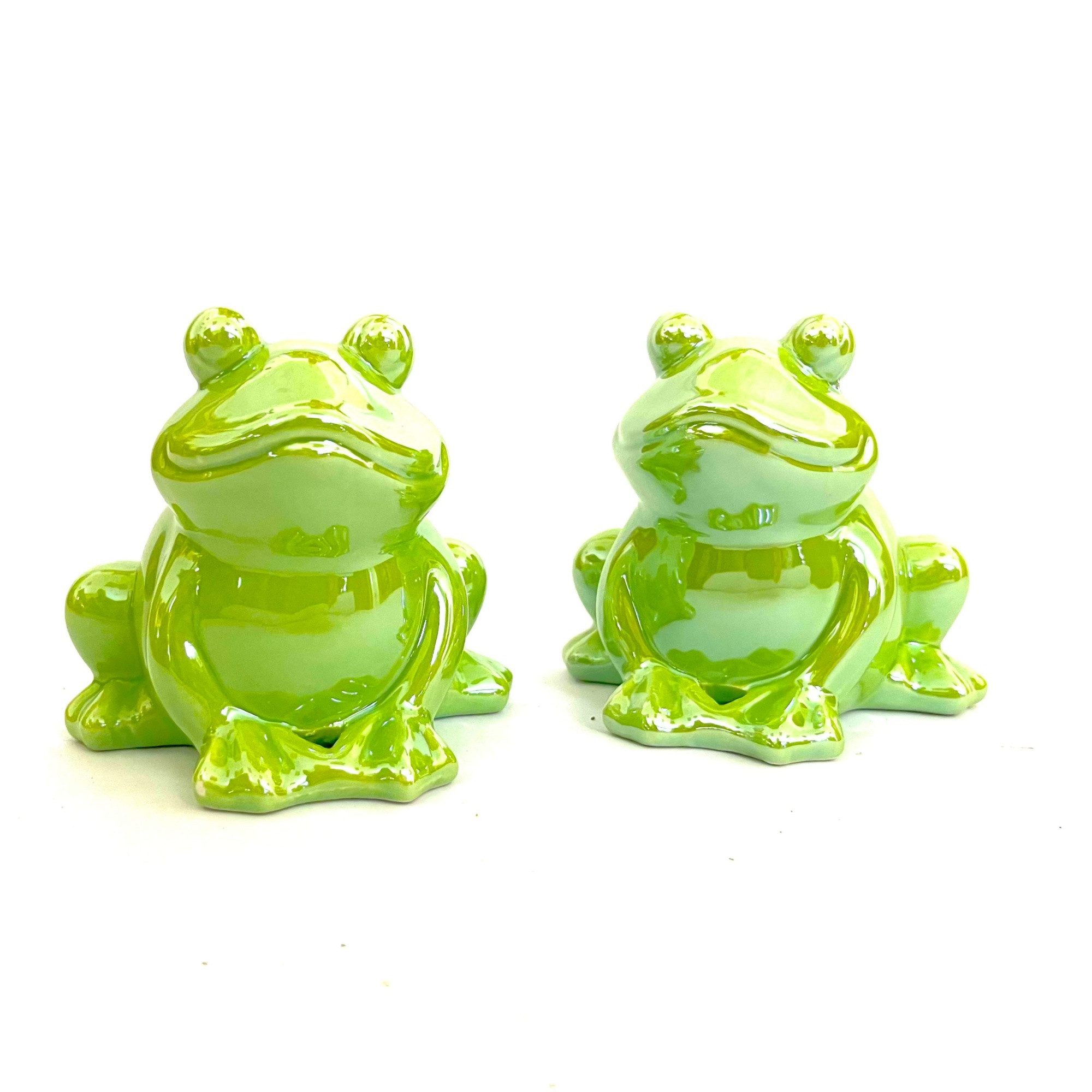 Countryfield Gartenfigur Deko Frosch Grün 2er Set Porzellan 11 cm, Glänzend