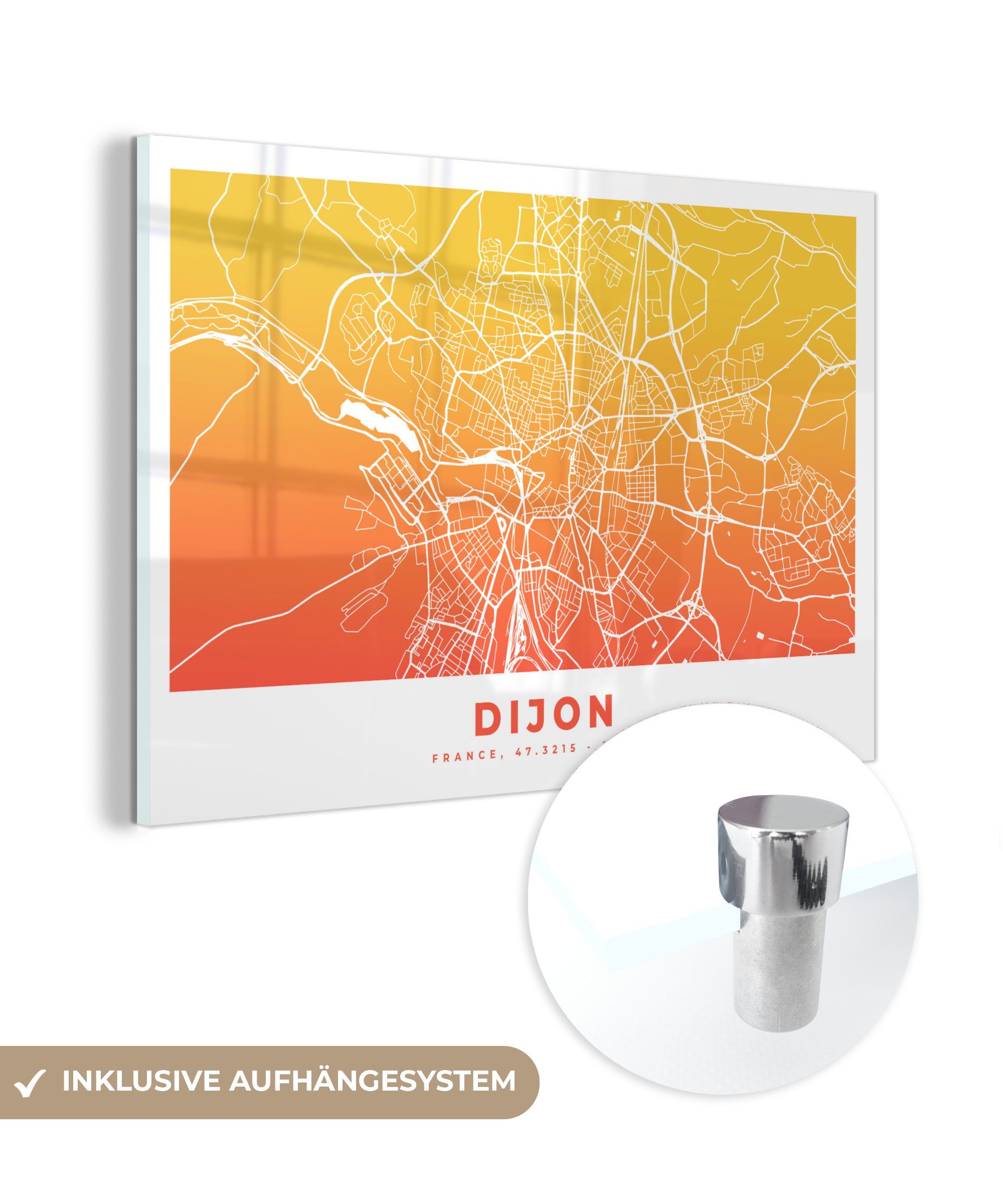 MuchoWow Acrylglasbild Dijon - Frankreich - Stadtplan, (1 St), Acrylglasbilder Wohnzimmer & Schlafzimmer