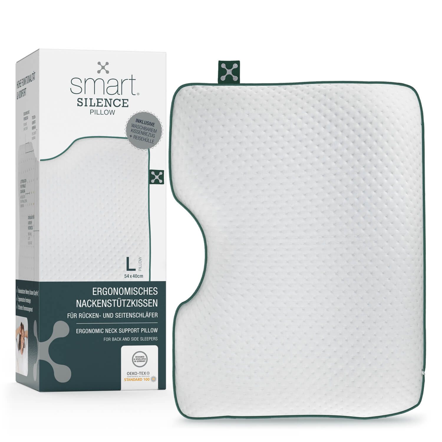 smartsleep Nackenkissen Silence Pillow, Ergonomisches Nackenstützkissen, HWS-stützend für Rücken- & Seitenschläfer