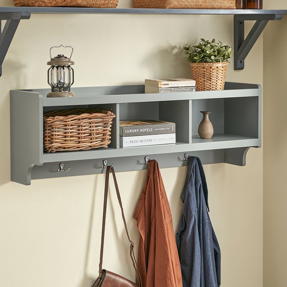 SoBuy Wandgarderobe FHK28, Wandgarderobe Flurgarderobe, Hängeregal mit 3 Fächern, Flurgarderobe Kleiderhaken Wandregal mit 4 Haken – Bild 3 von 5