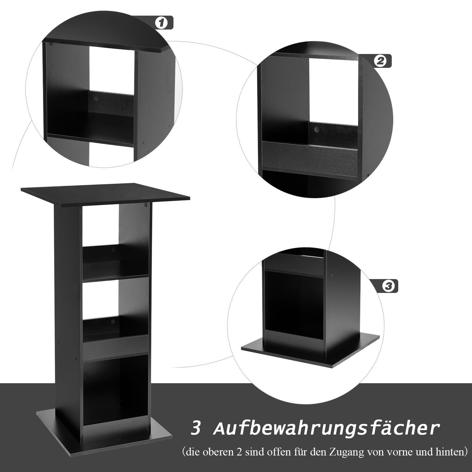 Woltu Bartisch (1-St), mit Holzwerkstoff aus 3 Regalfächern, Schwarz
