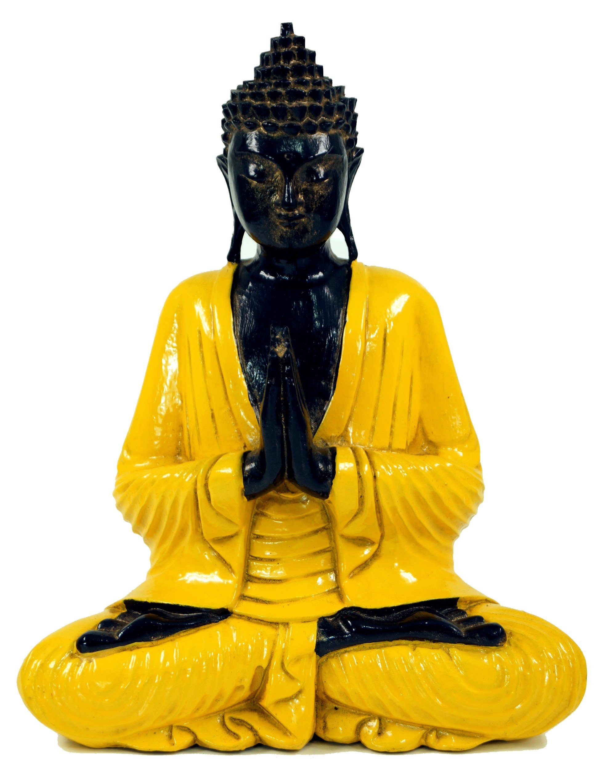sitzender Guru-Shop Geschnitzter Mudra Buddha Buddhafigur Anjali gelb im -..
