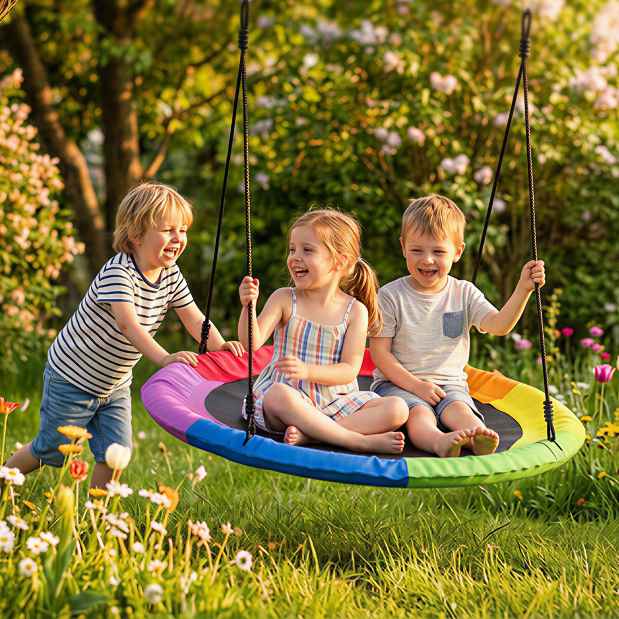 AIYAPLAY Nestschaukel mit verstellbaren Seilen, (Höhenverstellbar Hängeschaukel, 1-tlg., Ø100 cm Gartenschaukel), für Kinder & Erwachsene, für Outdoor & Indoor, Mehrfarbig