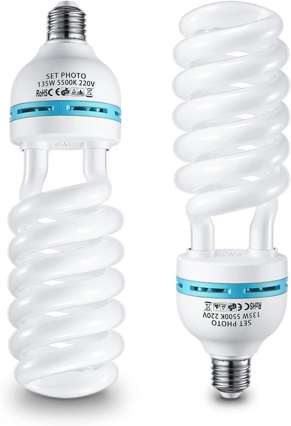 TLGREEN Tageslichtlampe 2 x 135W Spiral-Tageslichtlampe,Fotoleuchte, 5500K, E27 Fassung, Tageslichtweiß,Studioleuchte für Softbox Fotografie im Fotostudio