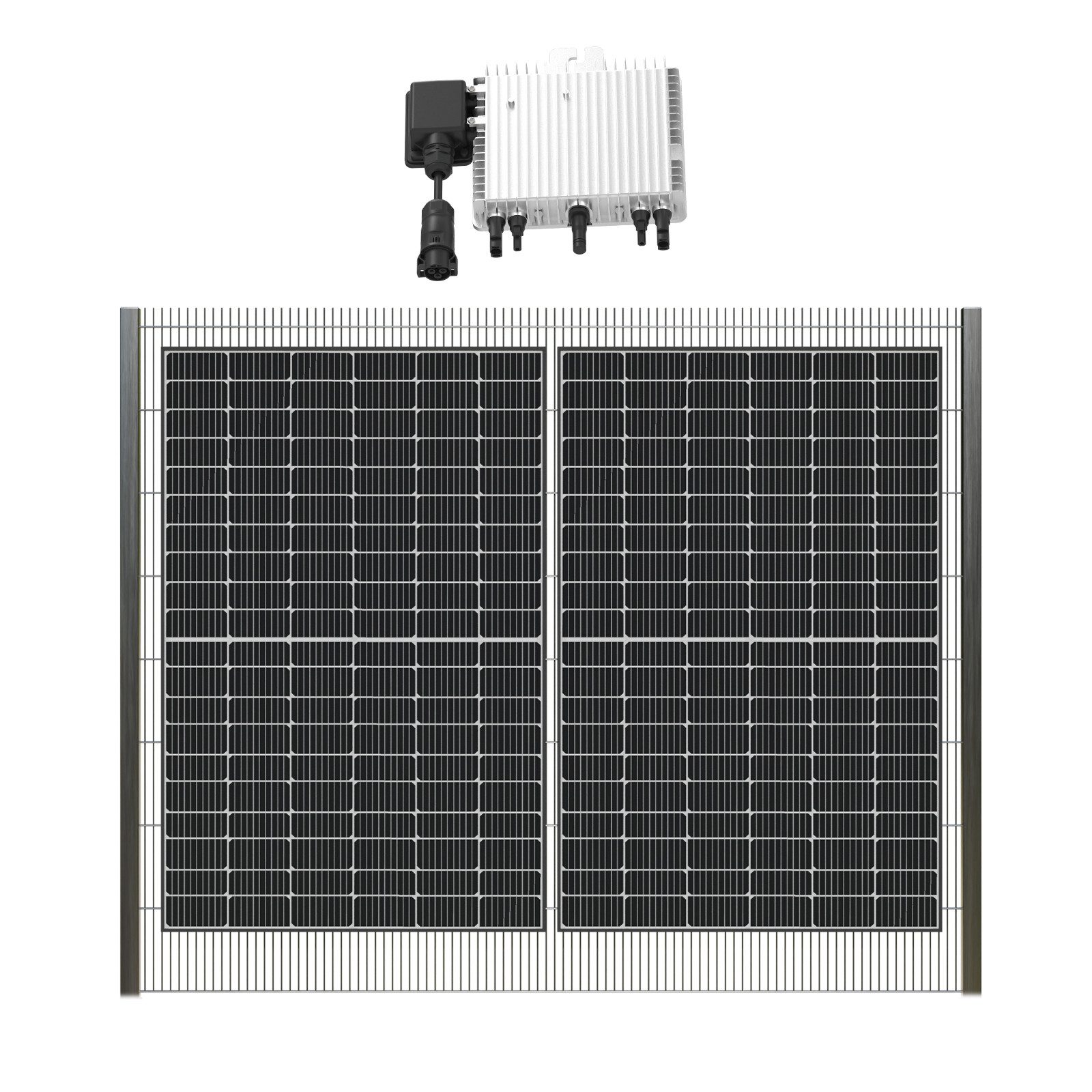 Stegpearl Zaun 1000W/800W Solarzaun-Set mit Bifazial Full Black Solarmodule, (Komplettset, 800W Deye WiFi Wechselrichter! PV Doppelstabmattenzaun), Montage-Set zur Einseitig-Hochkant Zaunbefestigung und Montageservice