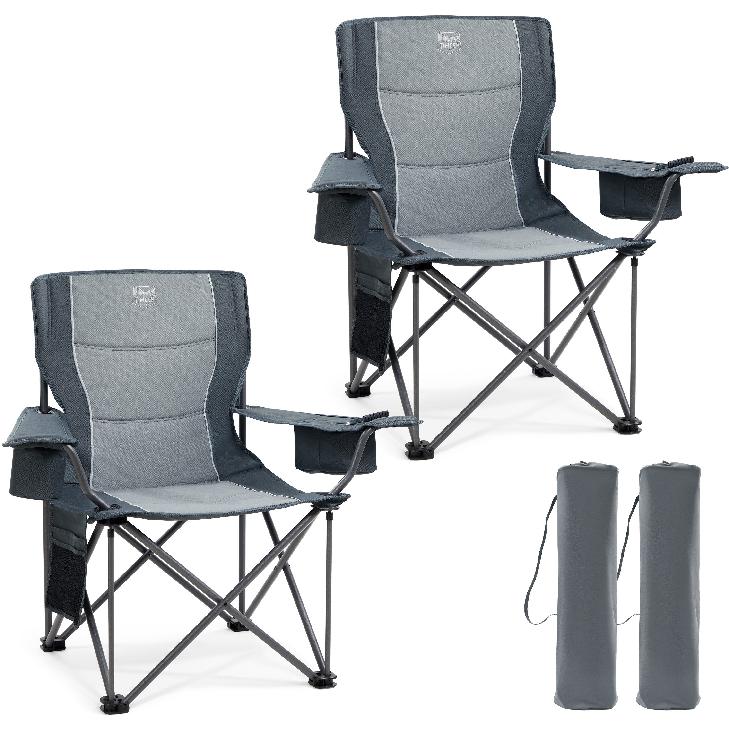 TIMBER RIDGE Campingstuhl Faltbarer Stuhl, 200KG Belastbar,TIMBER RIDGE Übergroßer Bequem (2 St), aus 600D Polyester, mit höhenverstellbaren Armlehnen