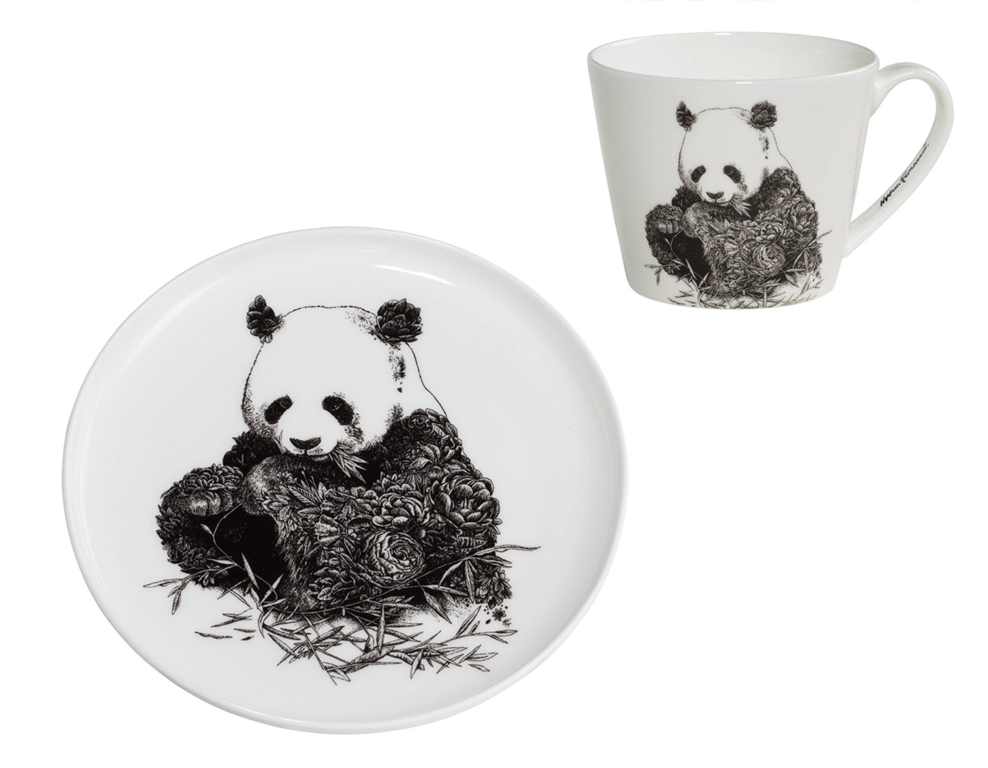 Dekomiro Tasse Marini Ferlazzo Tasse und Teller Panda, 2- teilig