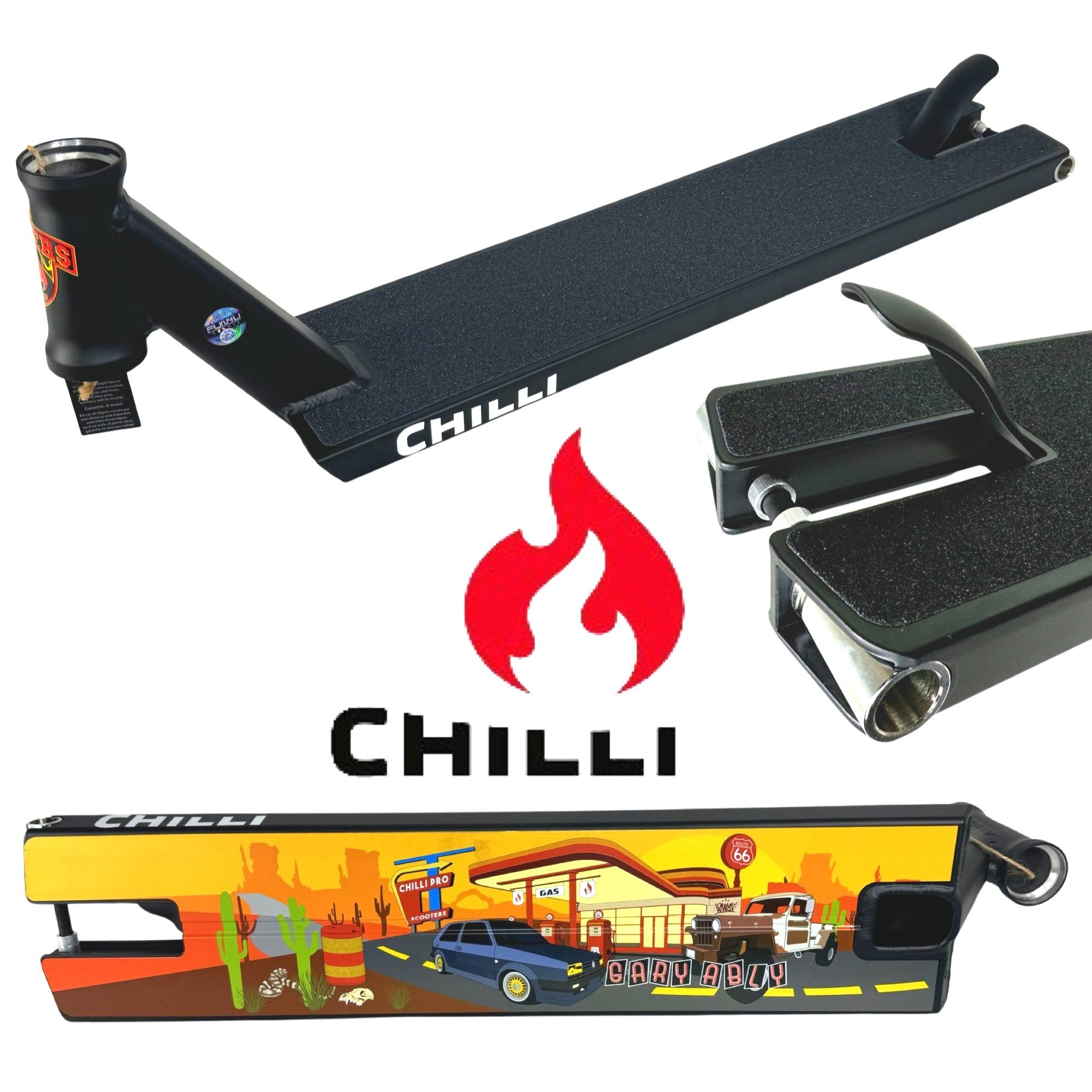 Chilli Pro Scooter Stuntscooter Chilli Pro Gary Ably Stunt Scooter Hybrid Deck 56cm Schwarz