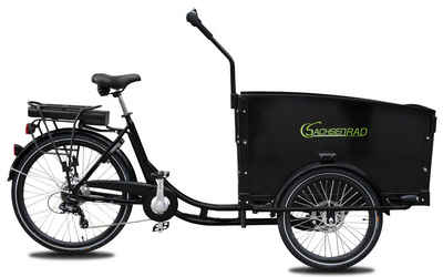 SachsenRAD E-Bike E-Lastenrad T1 Grand Trunk mit Alarmanlage, 7 Gang Shimano, Kettenschaltung, Heckmotor, 460 Wh Batterie, abschließbare Box, optionales Verdeck, StVZO-zugelassene LED-Leuchten
