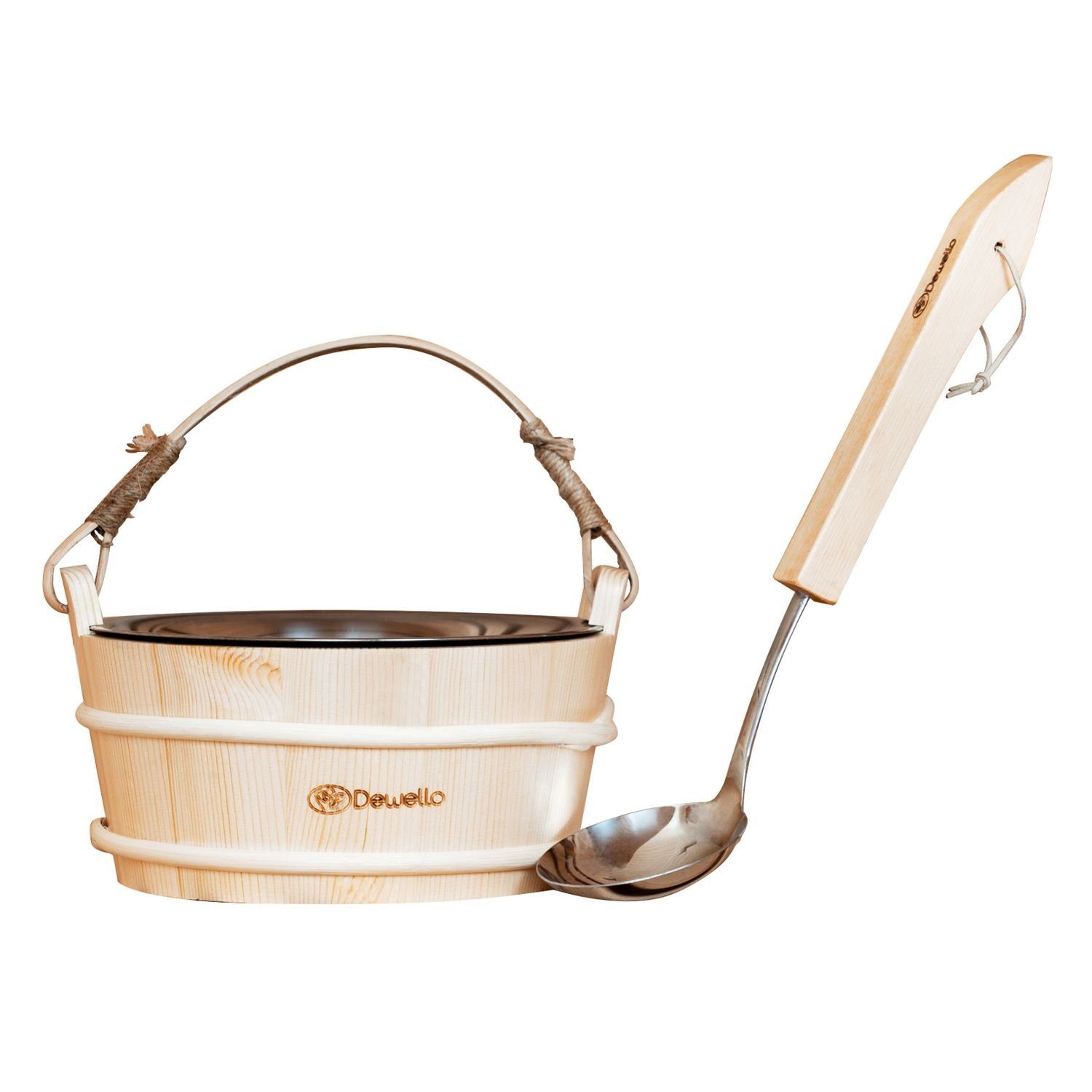 Dewello Sauna-Aufgussset Dewello Saunaeimer inkl. Kelle mit Edelstahleinsatz (Fassungsvermögen ca. 3 Liter, 2-tlg., Edelstahleinsatz für den optimalen Saunagang) Edelstahleinsatz