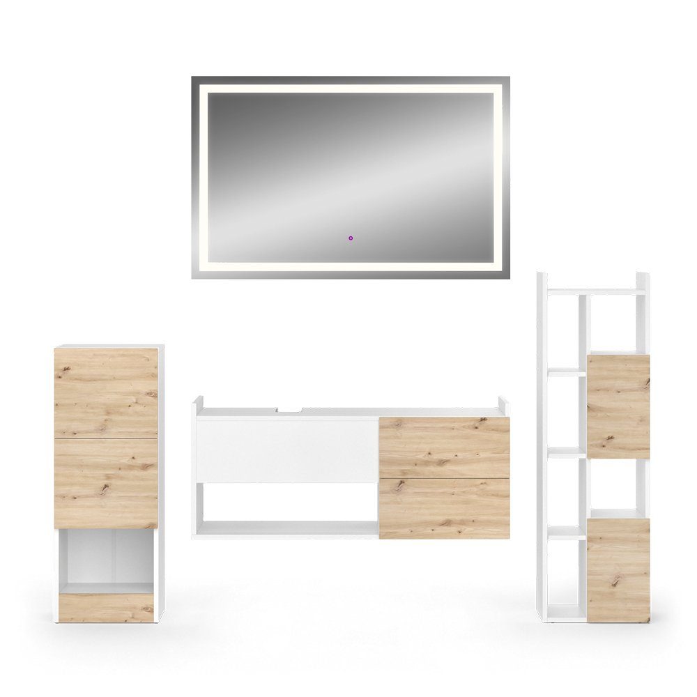 Vicco Badmöbel-Set Alf, Weiß/Eiche, 4 Teile, günstig online kaufen