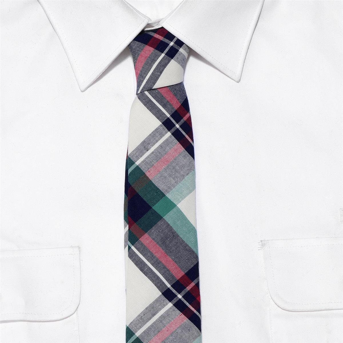 Büro Karos mit elfenbein-blau (Packung, kariert Krawatte) Krawatte festliche Krawatte kariert für oder 1x 6 oder DonDon Streifen gestreift, oder cm Herren Baumwolle, 1-St., Veranstaltungen