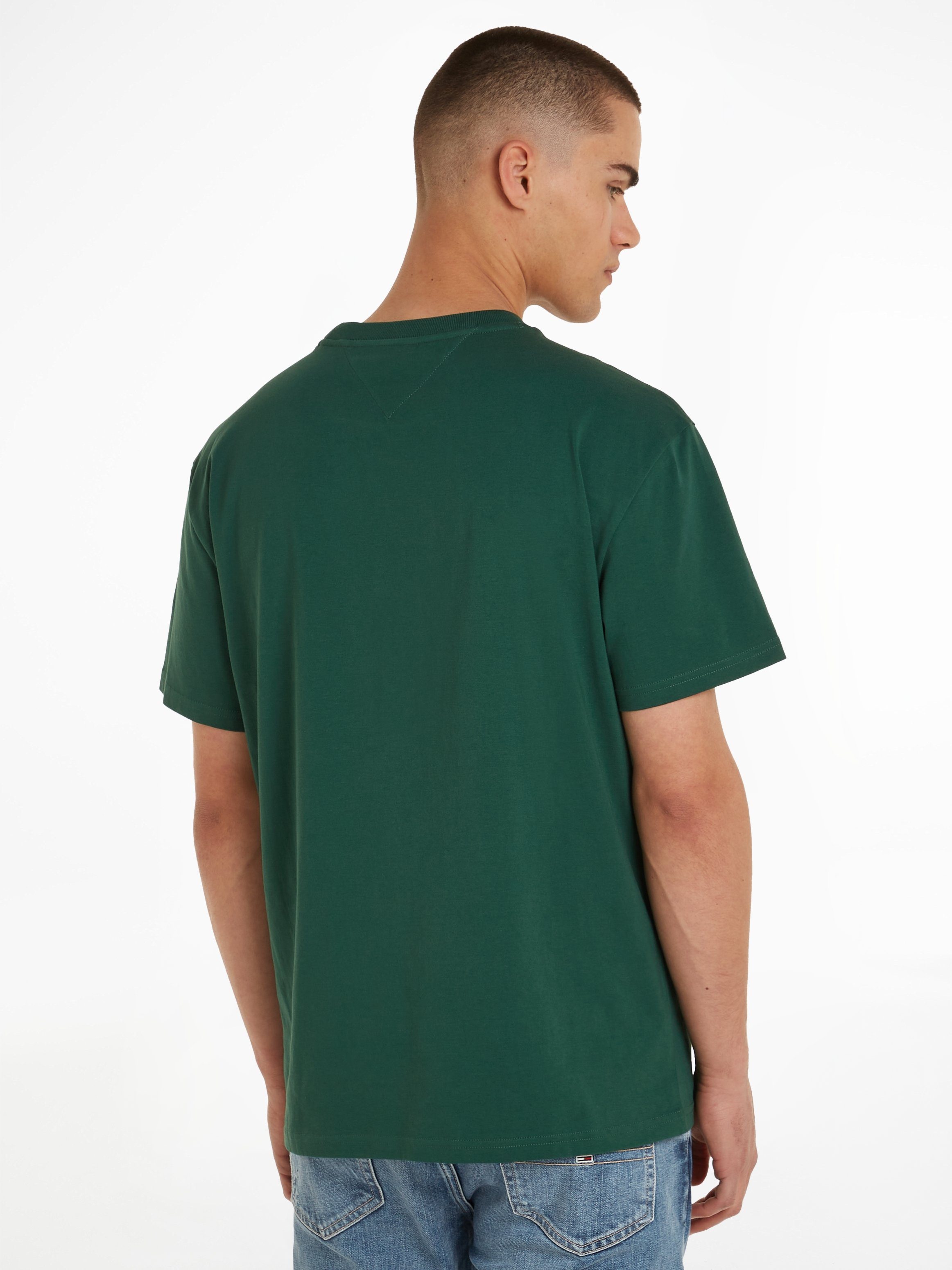 court mit TJM T-Shirt JERSEY Jeans green C NECK Logostickerei Tommy CLASSIC