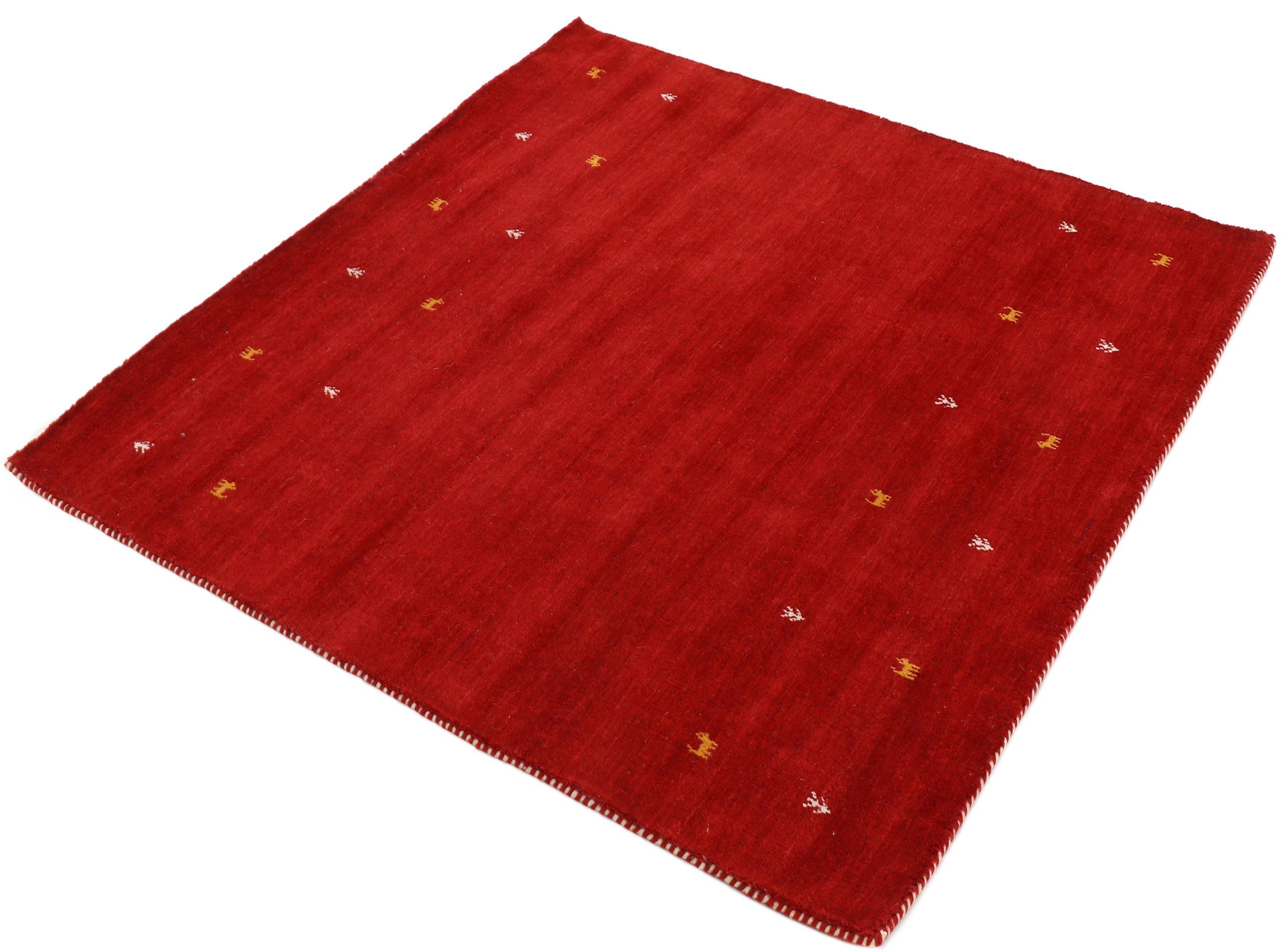 carpetfine Wollteppich Gabbeh-Uni, quadratisch, Höhe: 15 mm, reine Wolle, handgewebt, Gabbeh Loom Tiermotiv, Sonderform Quadrat