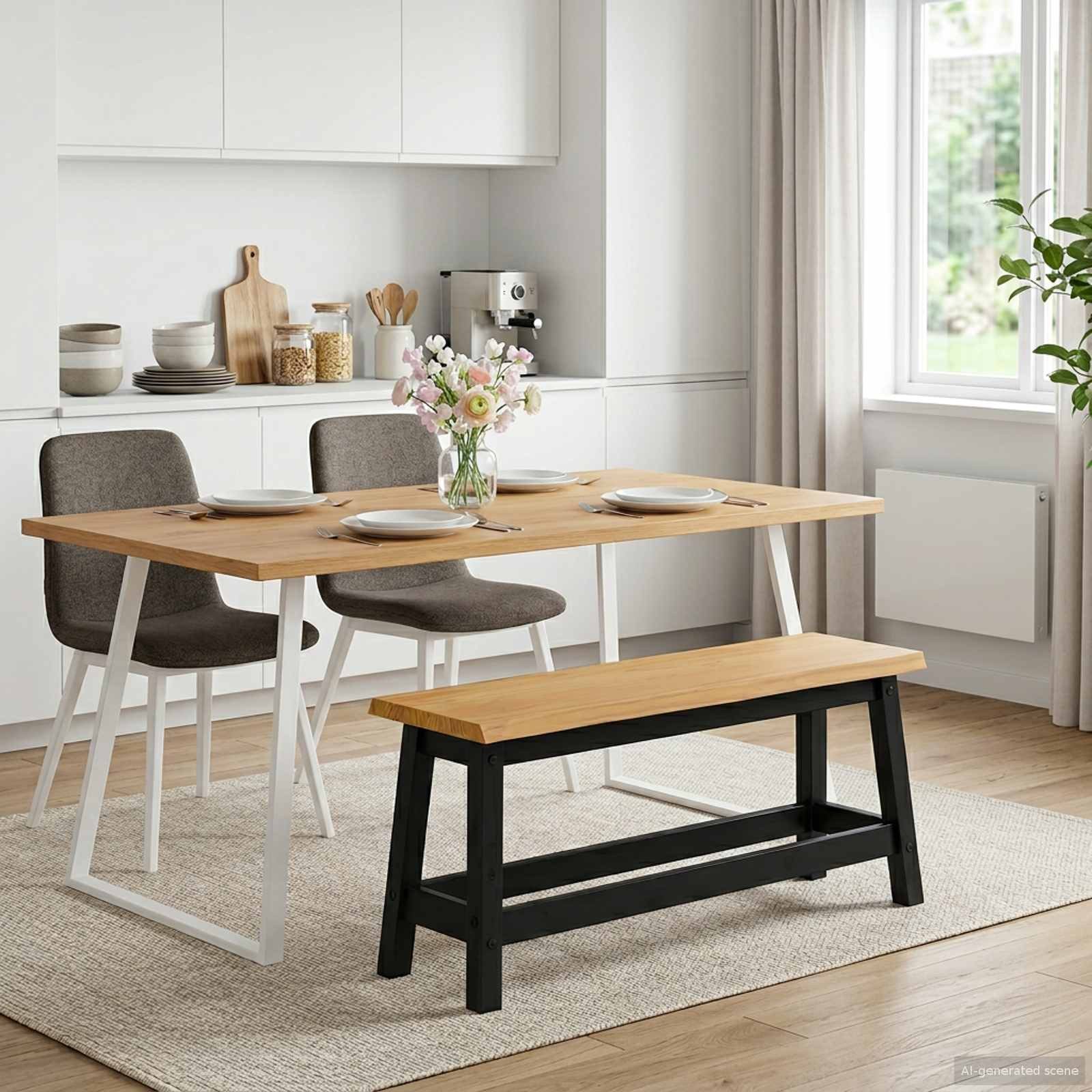 vidaXL Essbank Esstischbank EKAI Schwarz 91,5 x 29 x 45,5 cm (1-St)