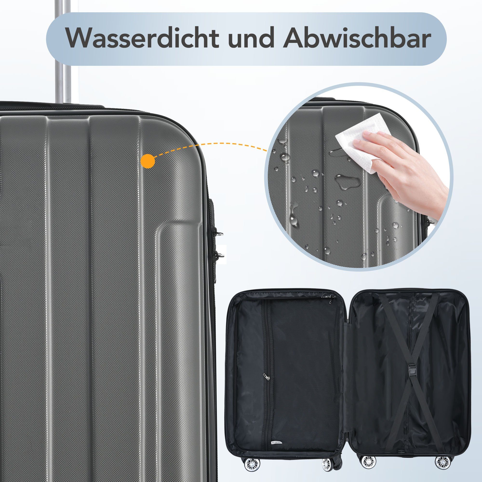 Odikalo Handgepäckkoffer Handgepäck ABS-Material, TSA-Schloss, schwarzgrau Universalrad, mehreFarbe