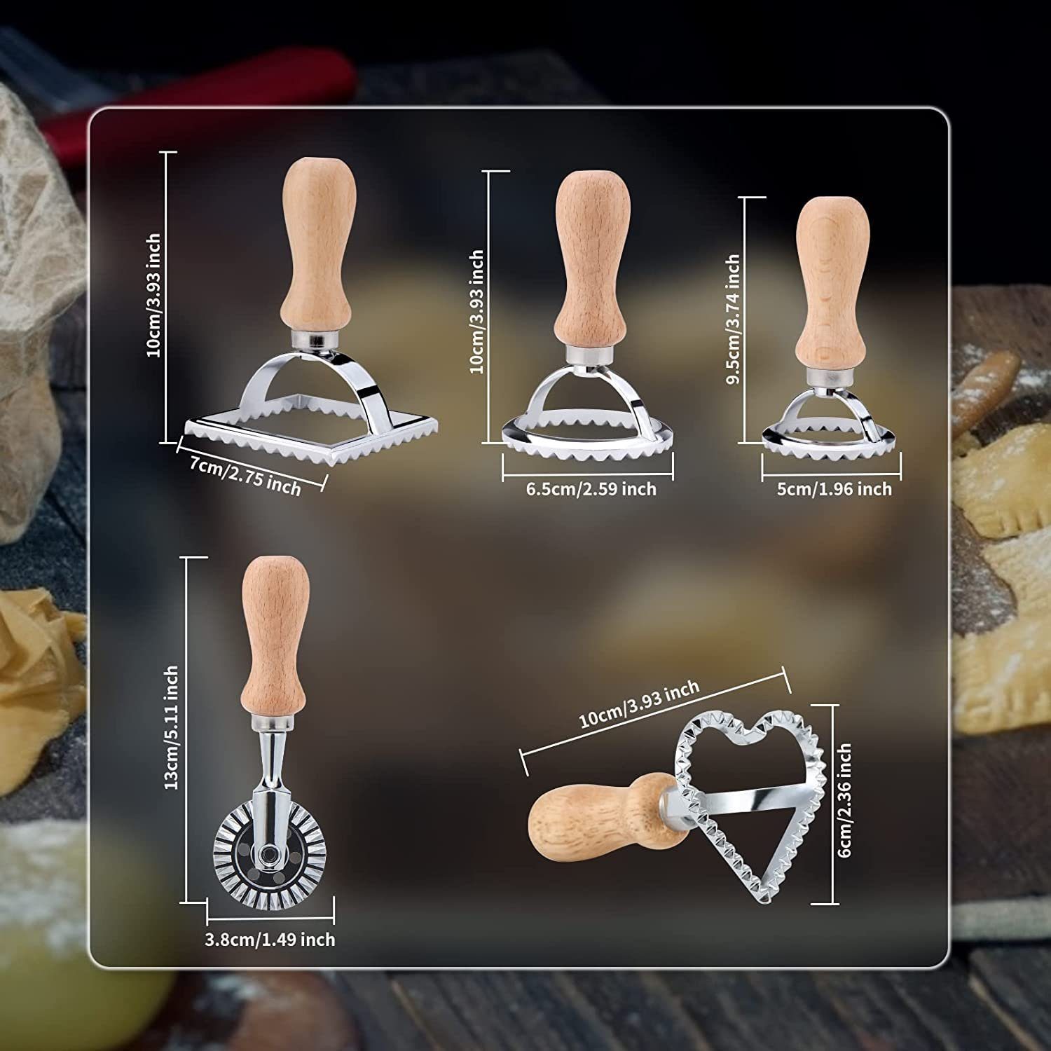 TUWENA Ravioliform 5 Stück Edelstahl Ravioli Former Ausstecher Cutter mit Teigtaschenrad