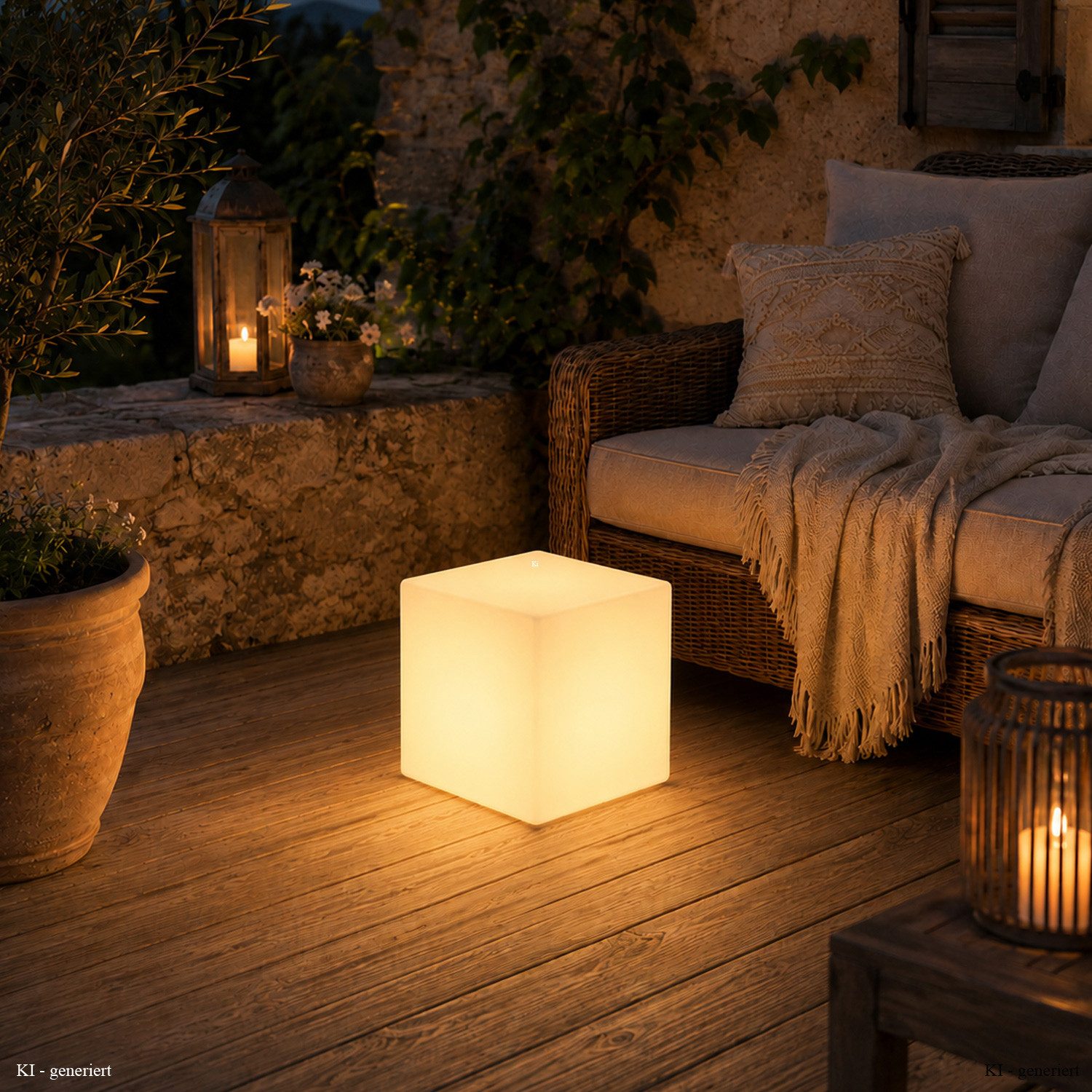 SATISFIRE LED Würfel LED Leuchtwürfel Cube 30x30cm E27 warmweiß outdoor Beistelltisch, LED Classic, warmweiß (2100K bis 3000K)