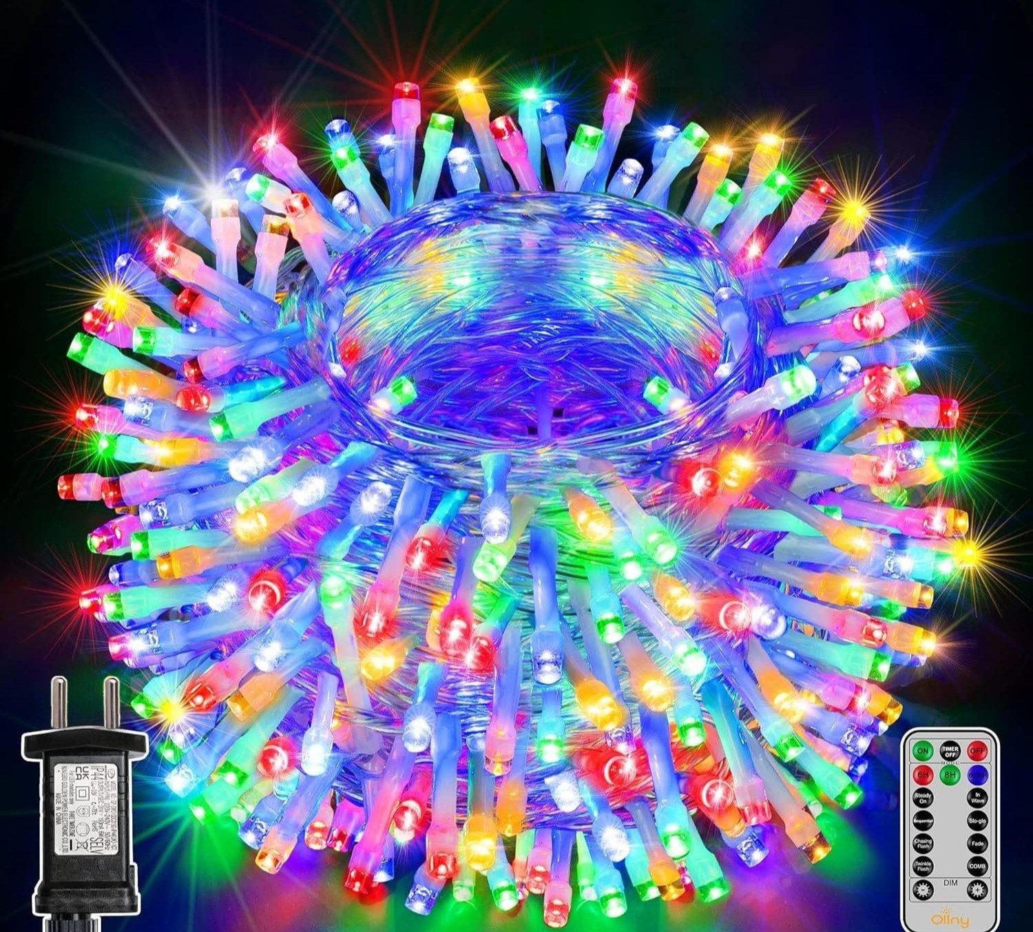 Ollny LED-Lichterkette, 600-flammig, 60m, 8 Lichtmodi, Timer & Memory, IP44 Schutzklasse