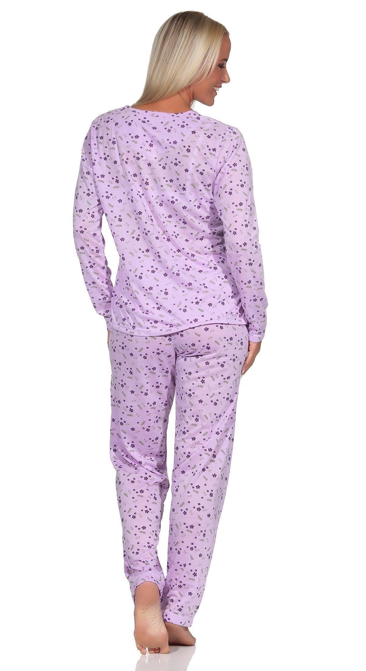 L EloModa 2XL XL Damen Pyjama Pyjama langarm (2 Flieder Schlafanzug; tlg) zweiteiliger M Gr.