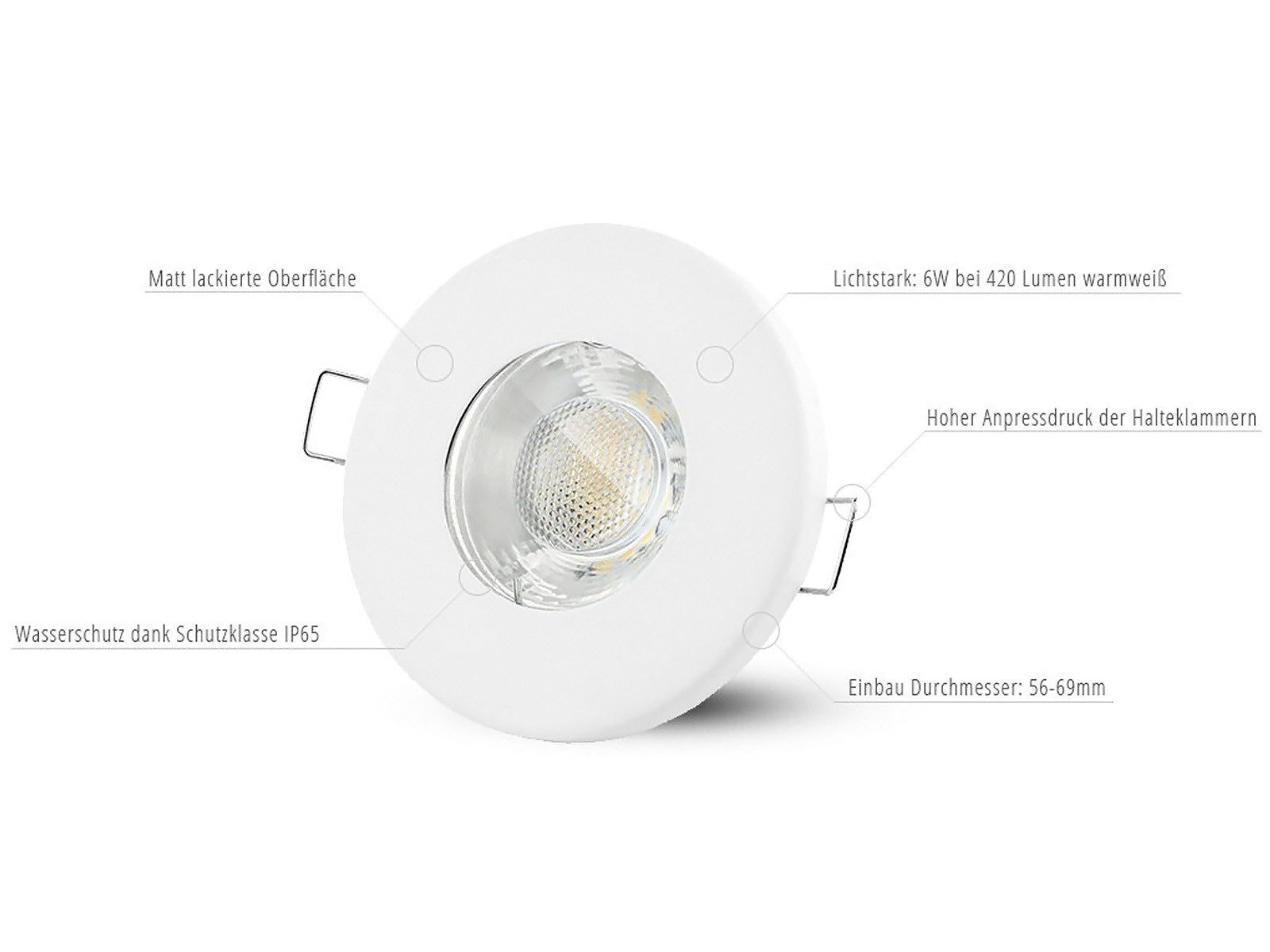 linovum LED Einbaustrahler Einbaustrahler IP65 GU10 LED 6W LumiFLEX Lichtfarbe warm neutral kalt, Neutralweiß, Warmweiß, Tageslichtweiß