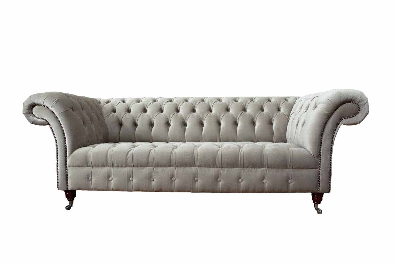 Chesterfield-Sofa Chesterfield Sofa in Grau mit Edelstahlfüßen und Wellenunterfederung